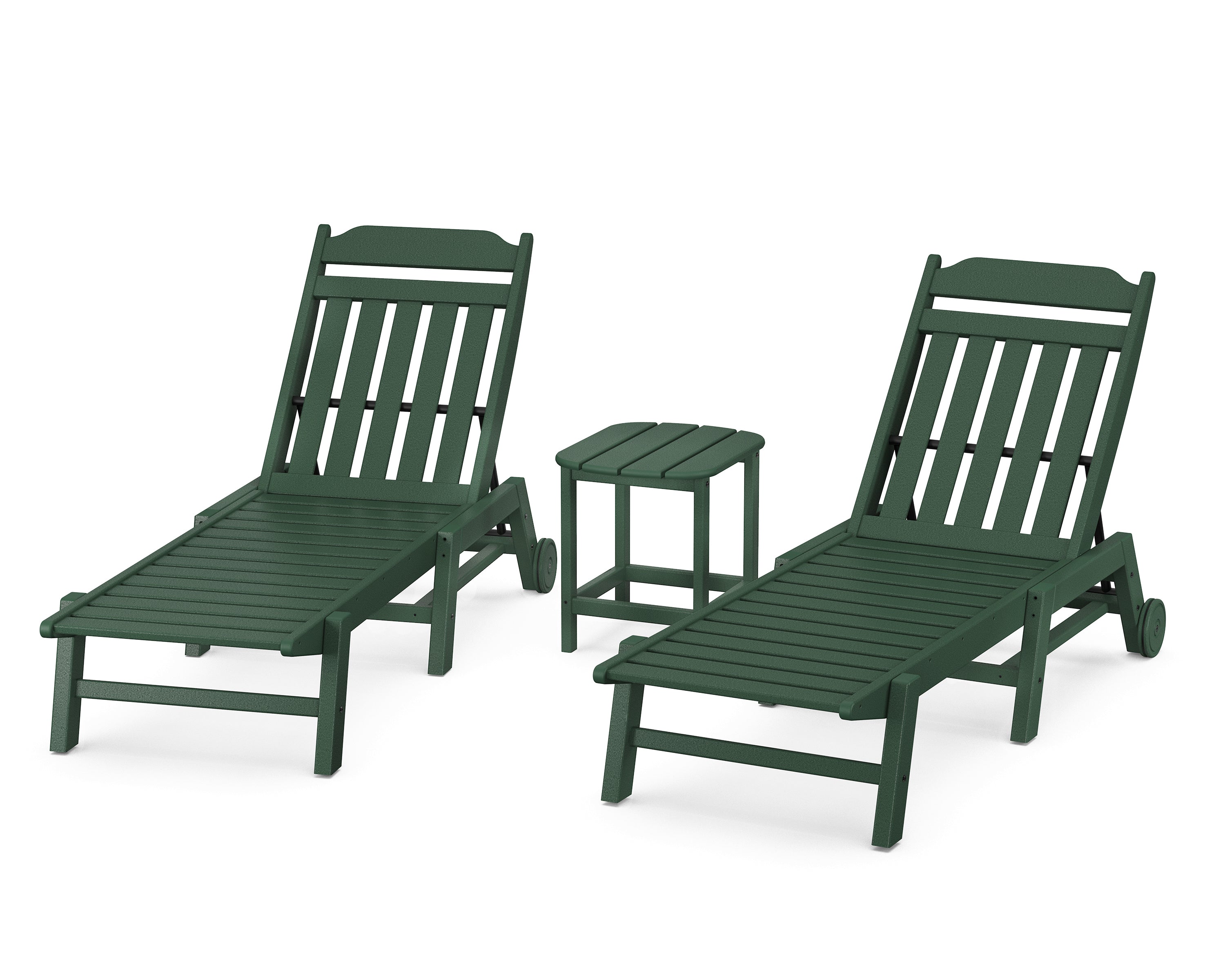 Country Living Cottage 3-Piece Chaise Set with Wheels in Green
