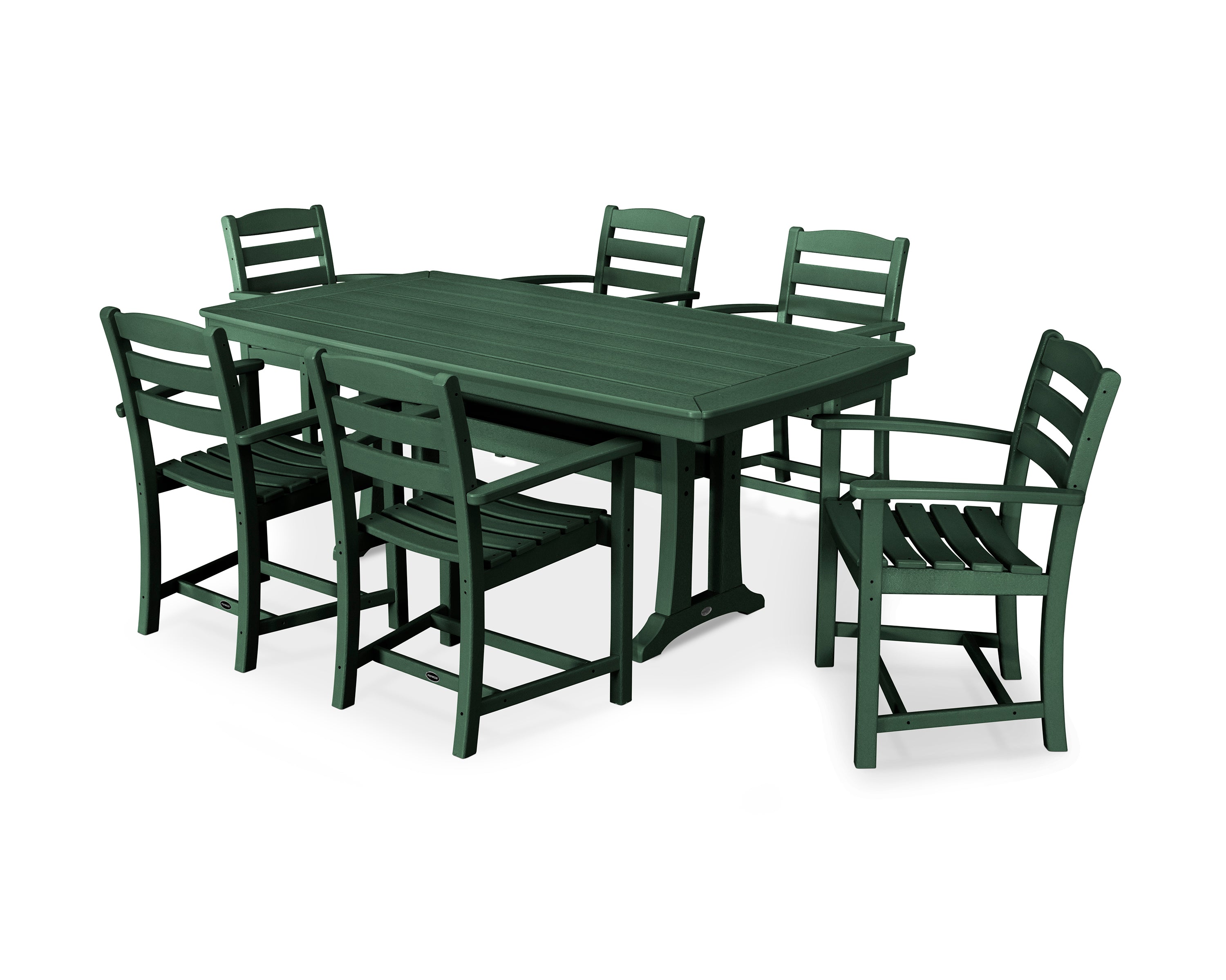 POLYWOOD® La Casa Café 7-Piece Arm Chair Dining Set with Trestle Legs in Green