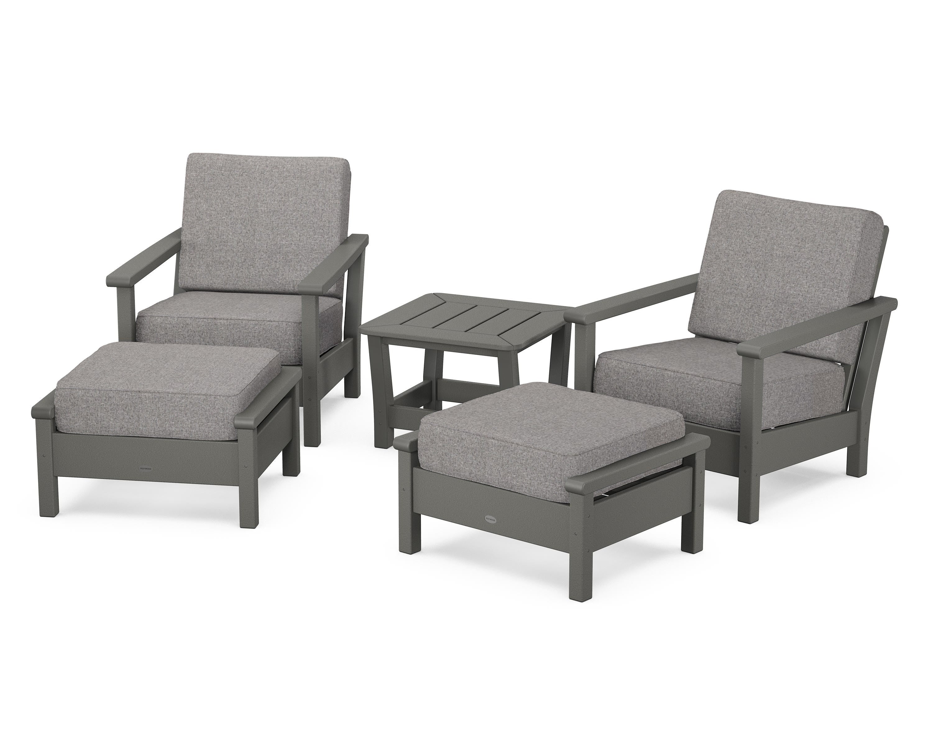 POLYWOOD Harbour 5-Piece Deep Seating Chair Set in Slate Grey / Grey Mist