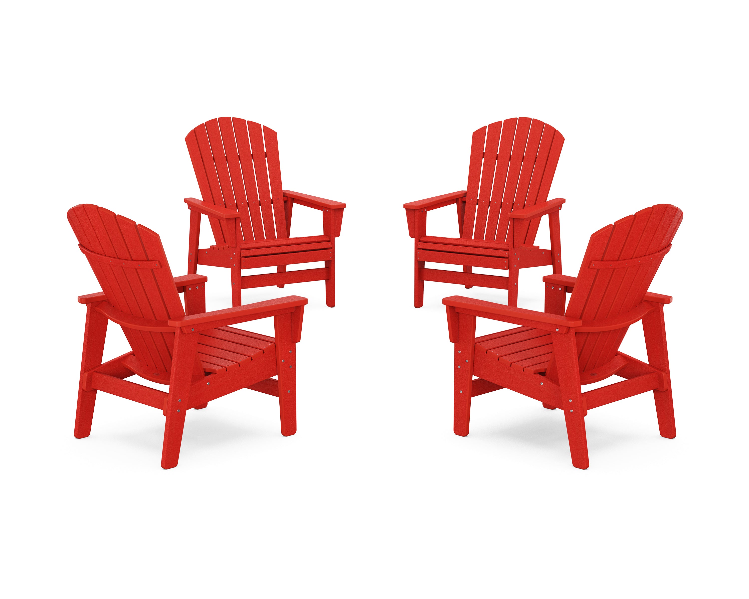 POLYWOOD 4-Piece Nautical Grand Upright Adirondack Chair Conversation Set in Sunset Red