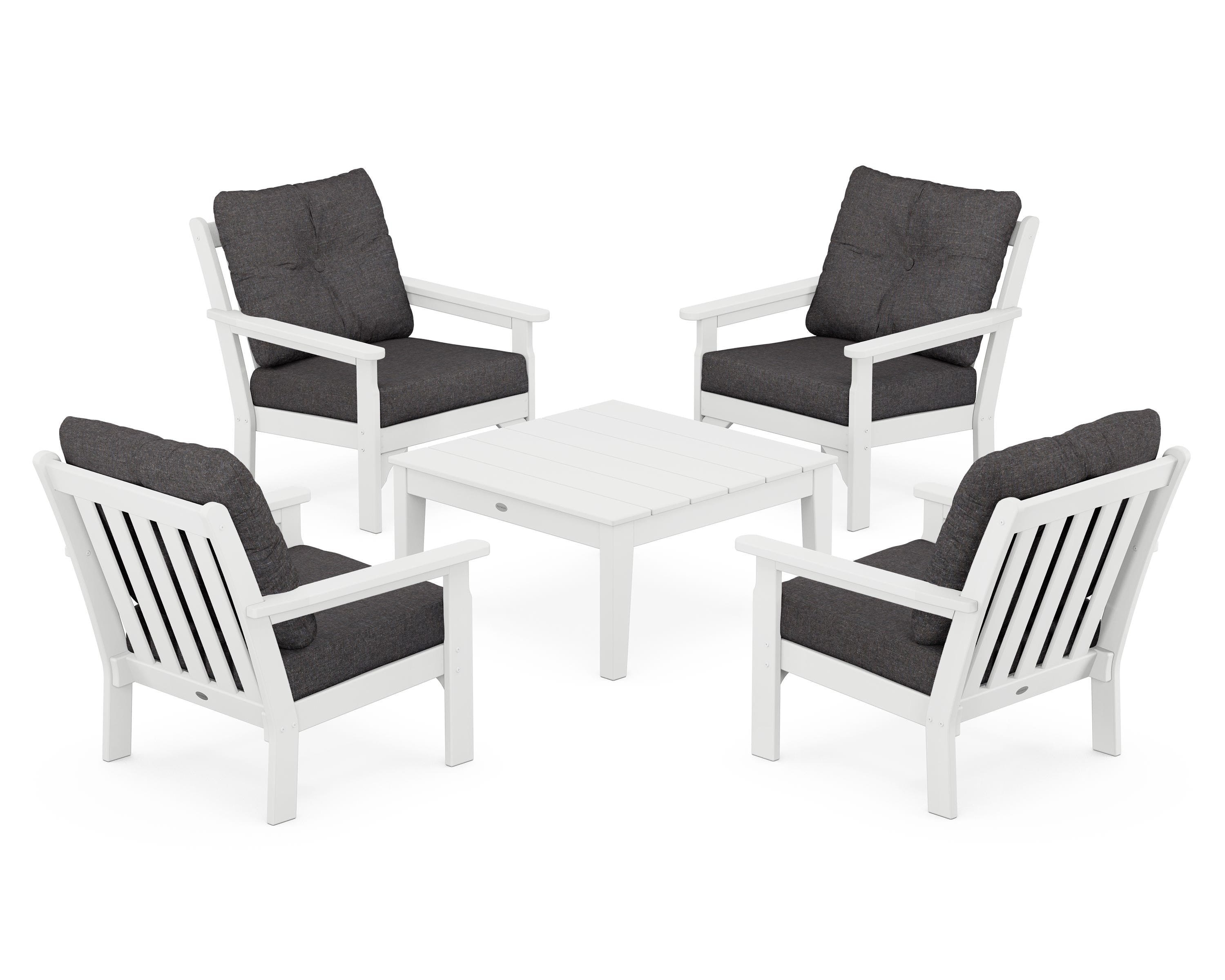 POLYWOOD Vineyard 5-Piece Deep Seating Conversation Set in White / Ash Charcoal