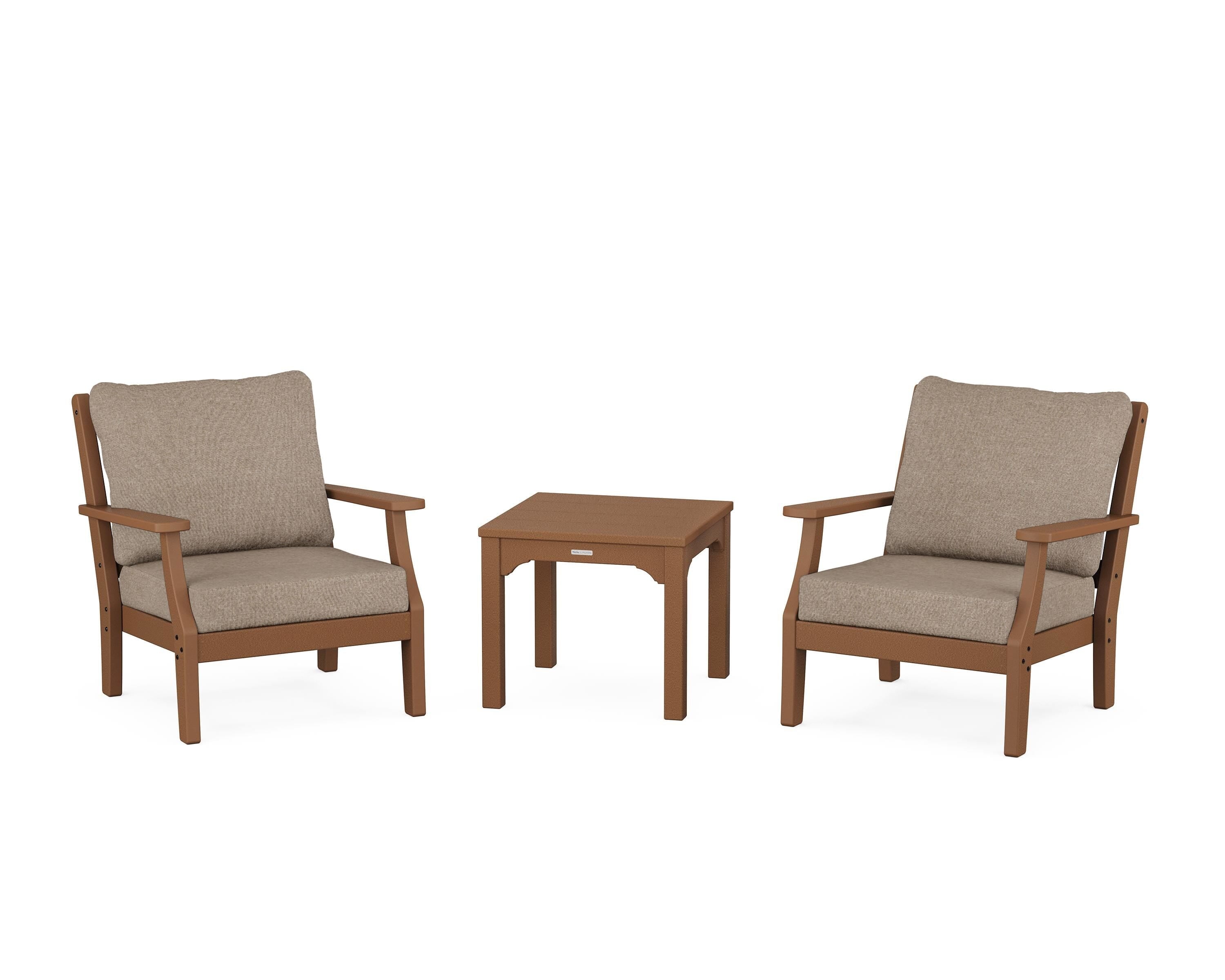 Martha Stewart by POLYWOOD Chinoiserie 3-Piece Deep Seating Set in Teak / Spiced Burlap