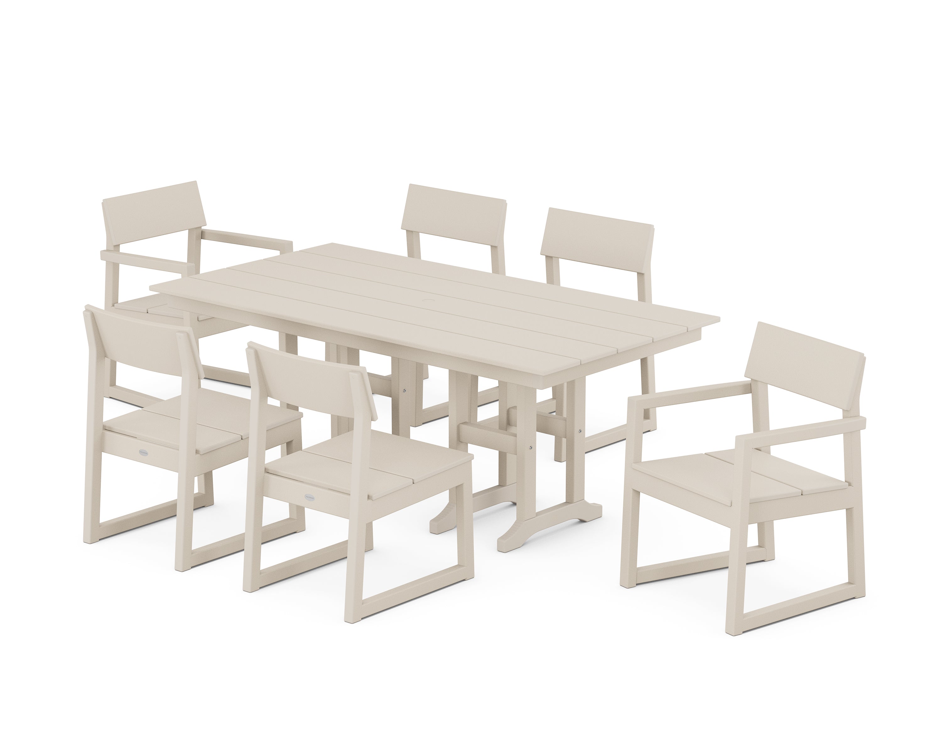 POLYWOOD® EDGE 7-Piece Farmhouse Dining Set in Sand