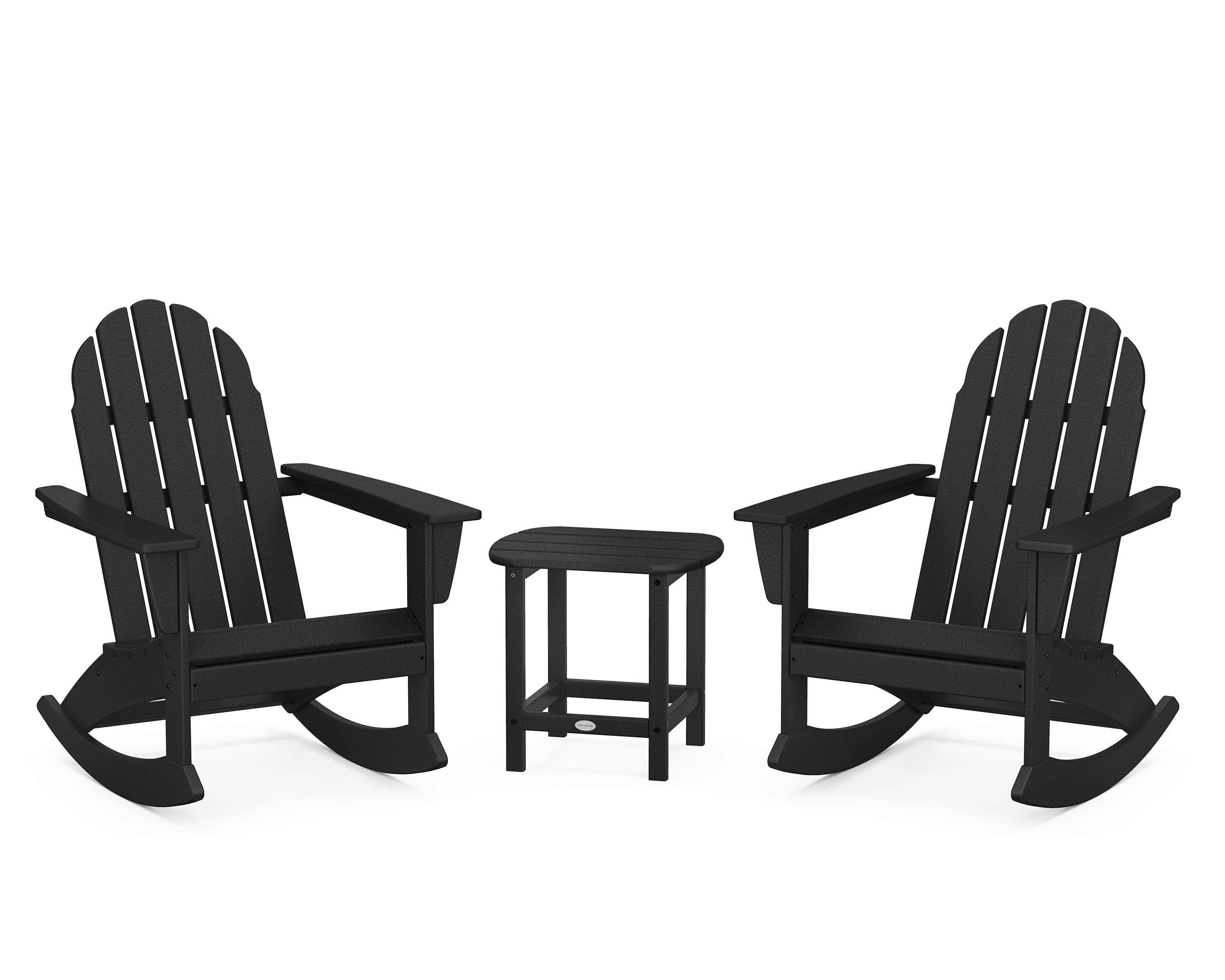POLYWOOD Vineyard 3-Piece Adirondack Rocking Chair Set with South Beach 18" Side Table in Black