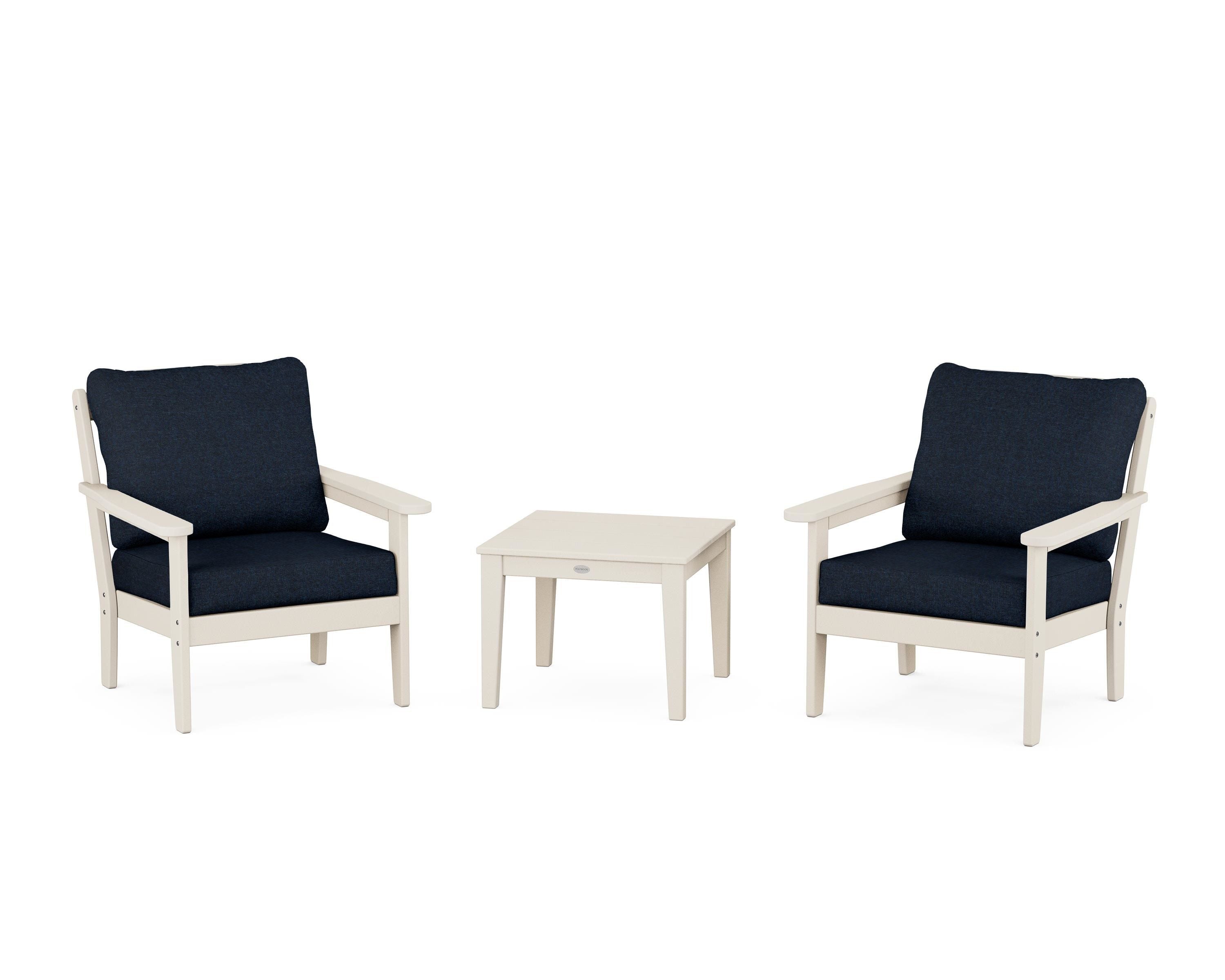 Country Living Cottage 3-Piece Deep Seating Set in Sand / Marine Indigo