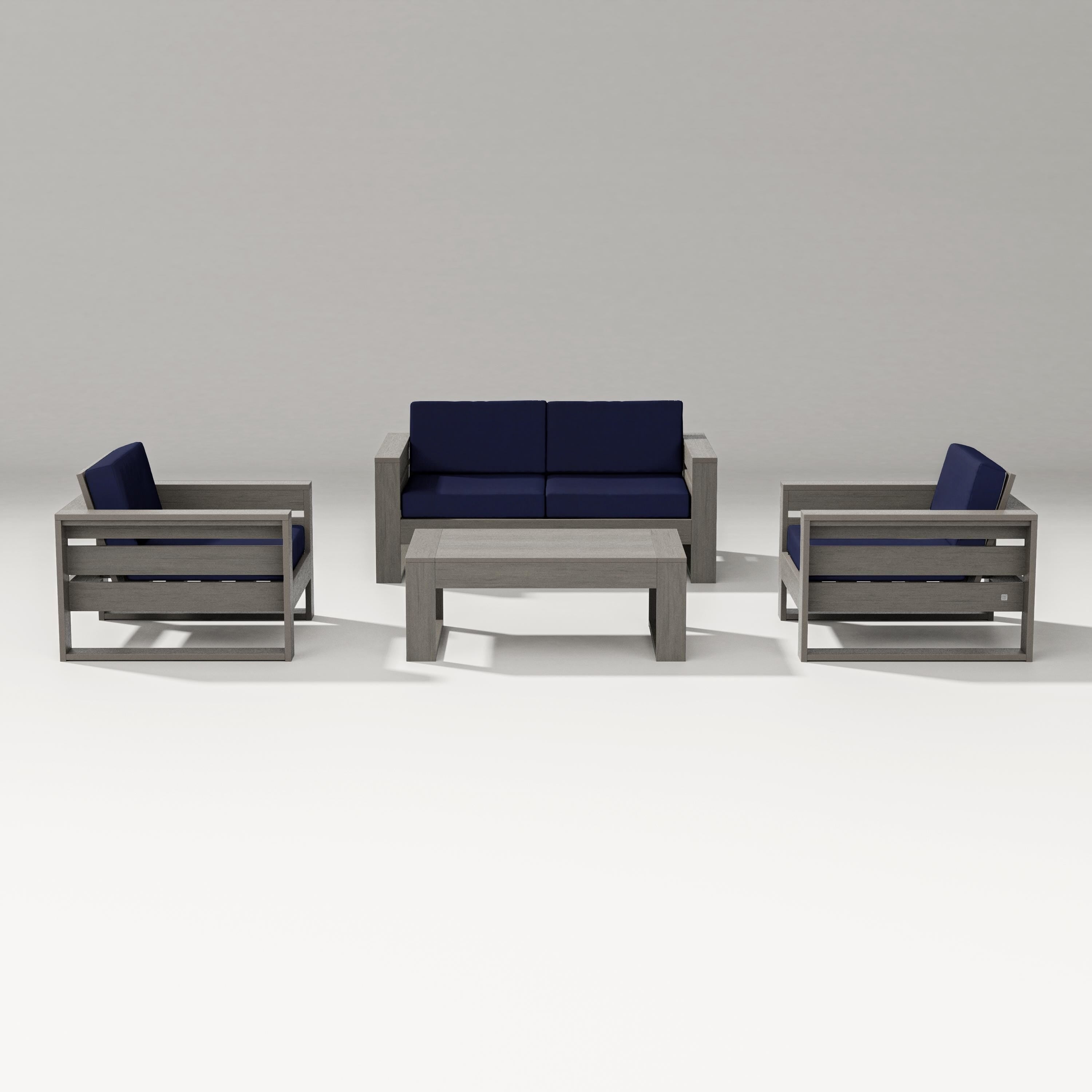 PW Designer Series Latitude 4-Piece Lounge Loveseat Set in Driftwood / Navy