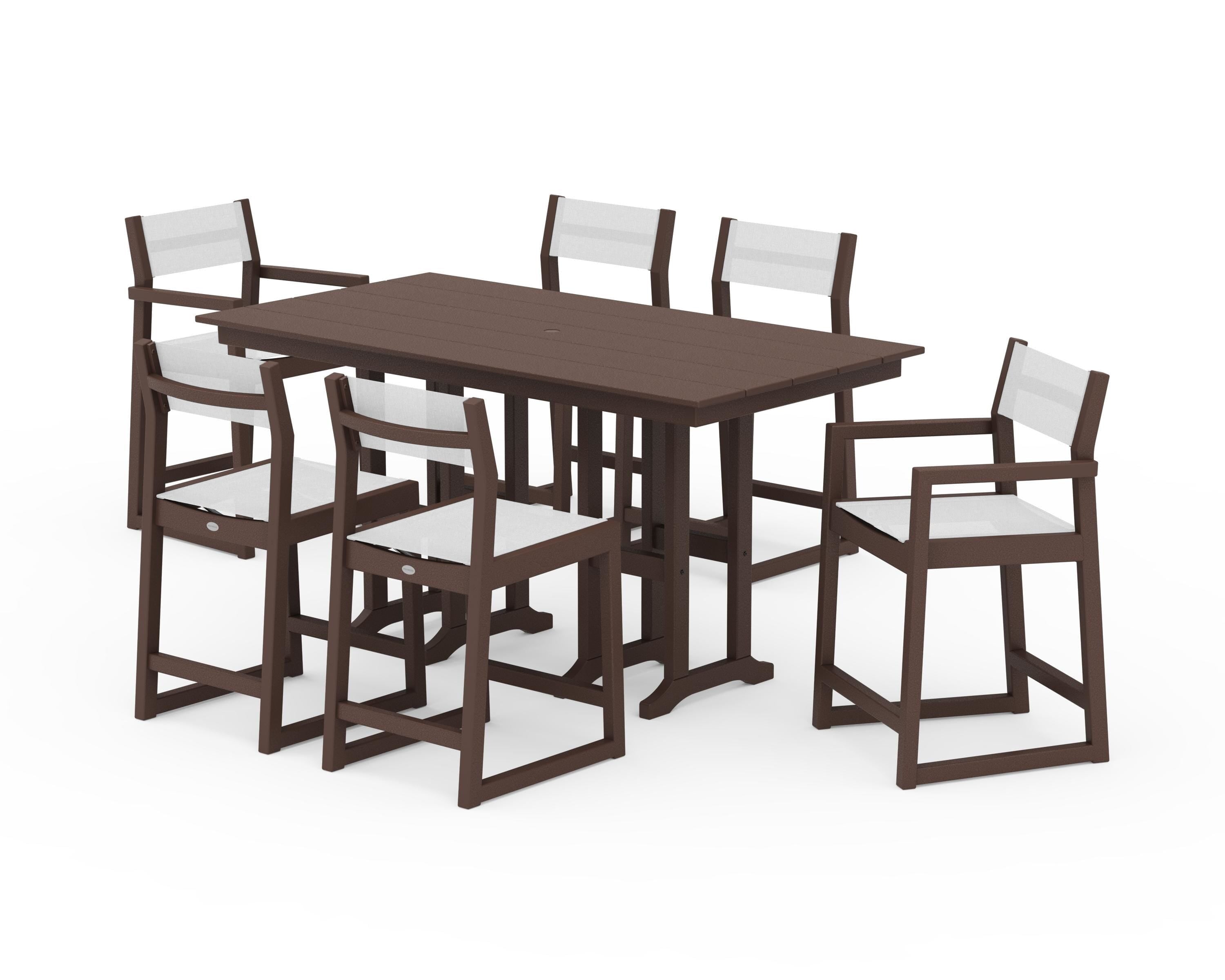 POLYWOOD EDGE Sling 7-Piece Farmhouse Counter Set in Mahogany / White Sling