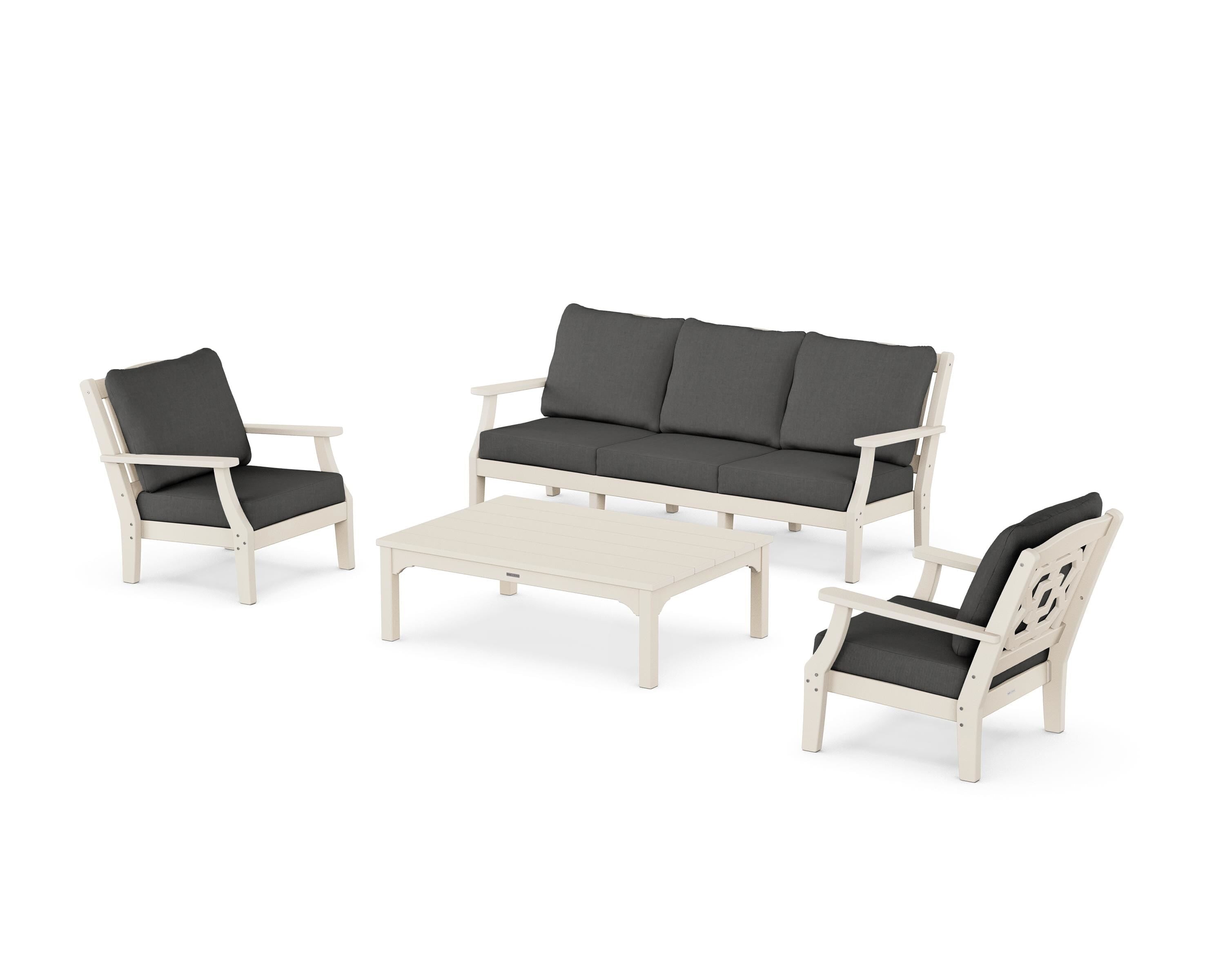 Martha Stewart by POLYWOOD Chinoiserie 4-Piece Deep Seating Set with Sofa in Sand / Spectrum Carbon
