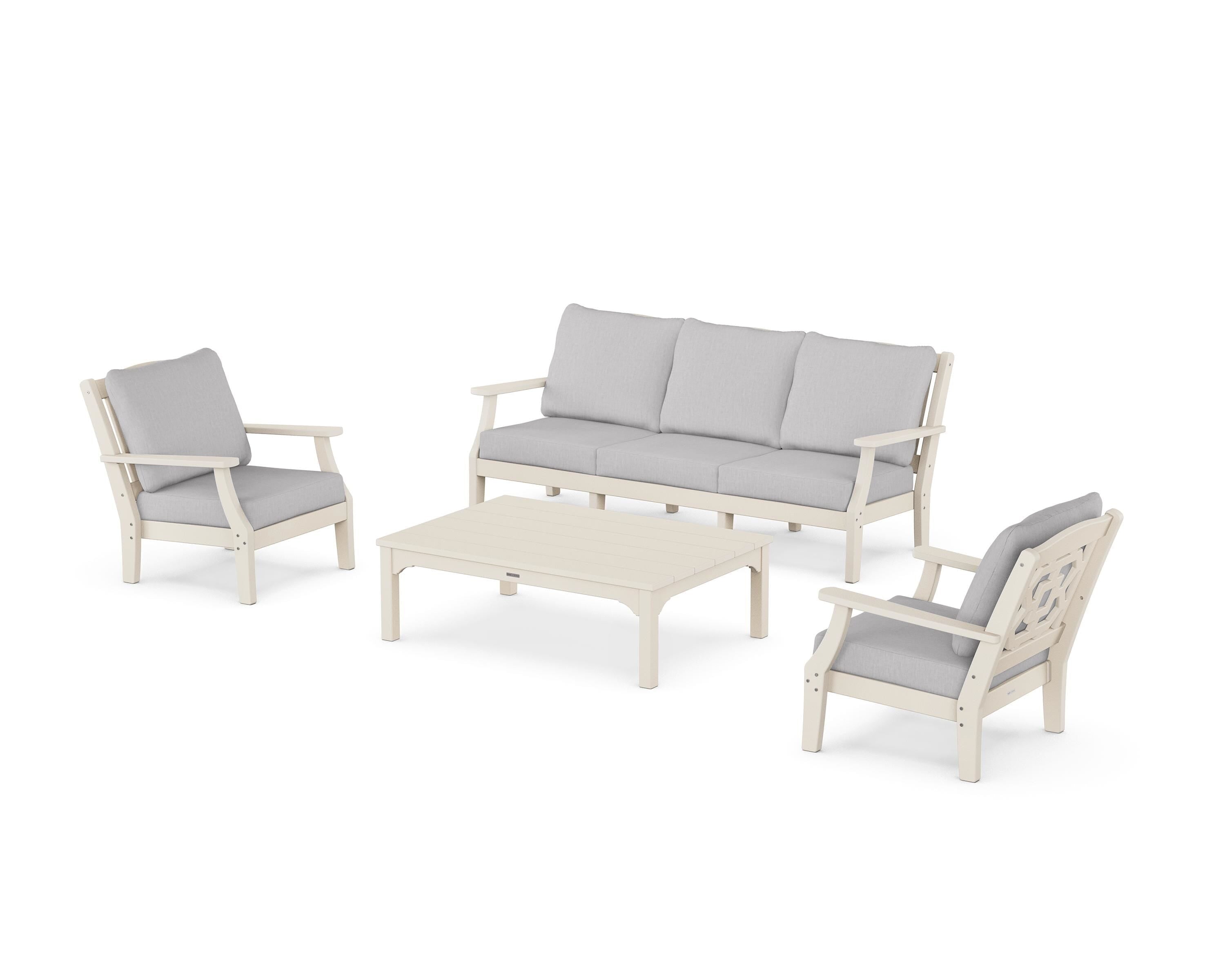 Martha Stewart by POLYWOOD Chinoiserie 4-Piece Deep Seating Set with Sofa in Sand / Granite