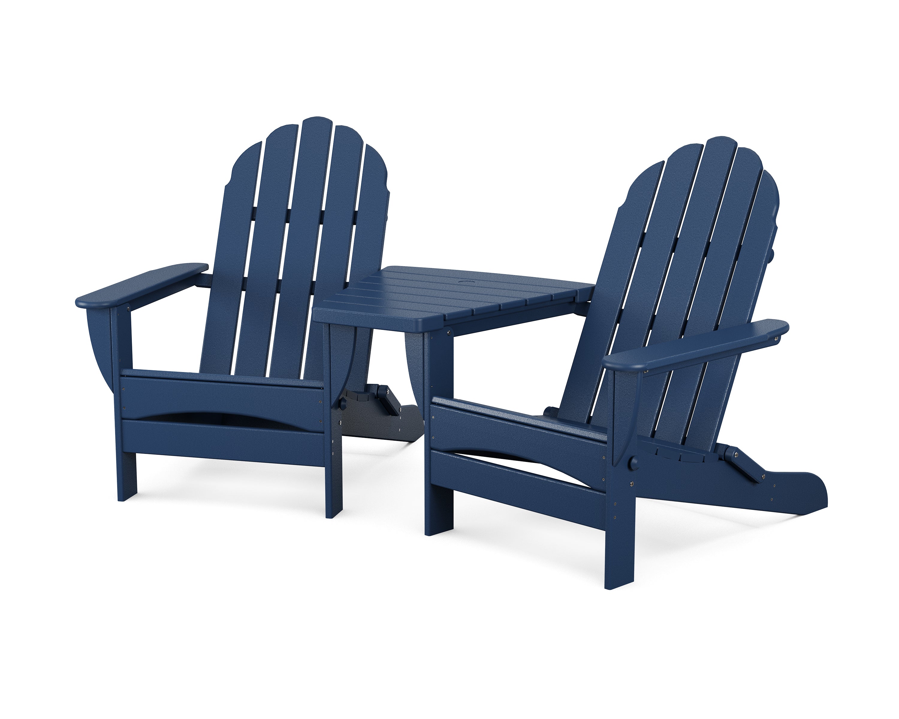 POLYWOOD Classic Oversized Adirondacks with Angled Connecting Table in Navy