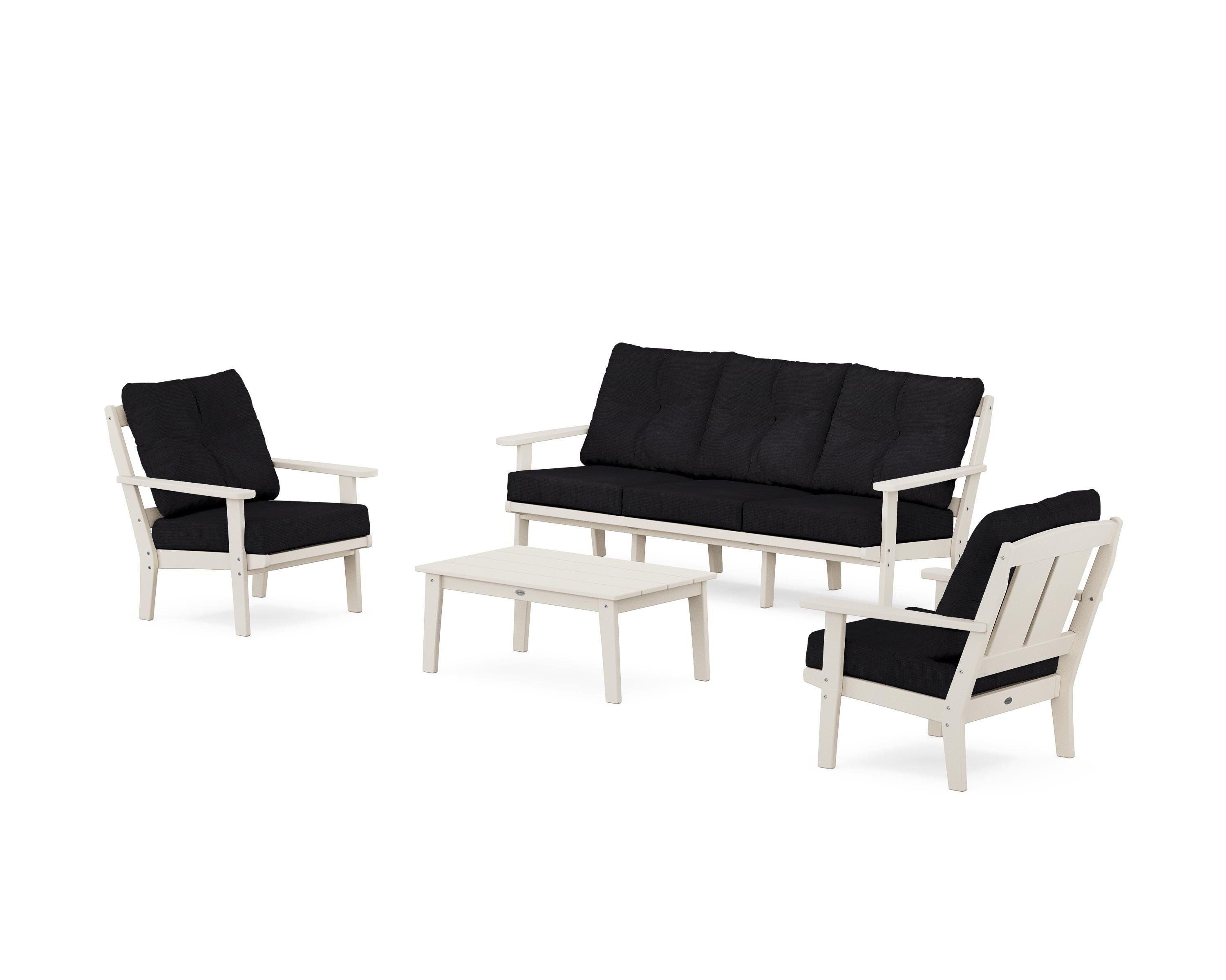 POLYWOOD Mission 4-Piece Deep Seating Set with Sofa in Sand / Midnight Linen