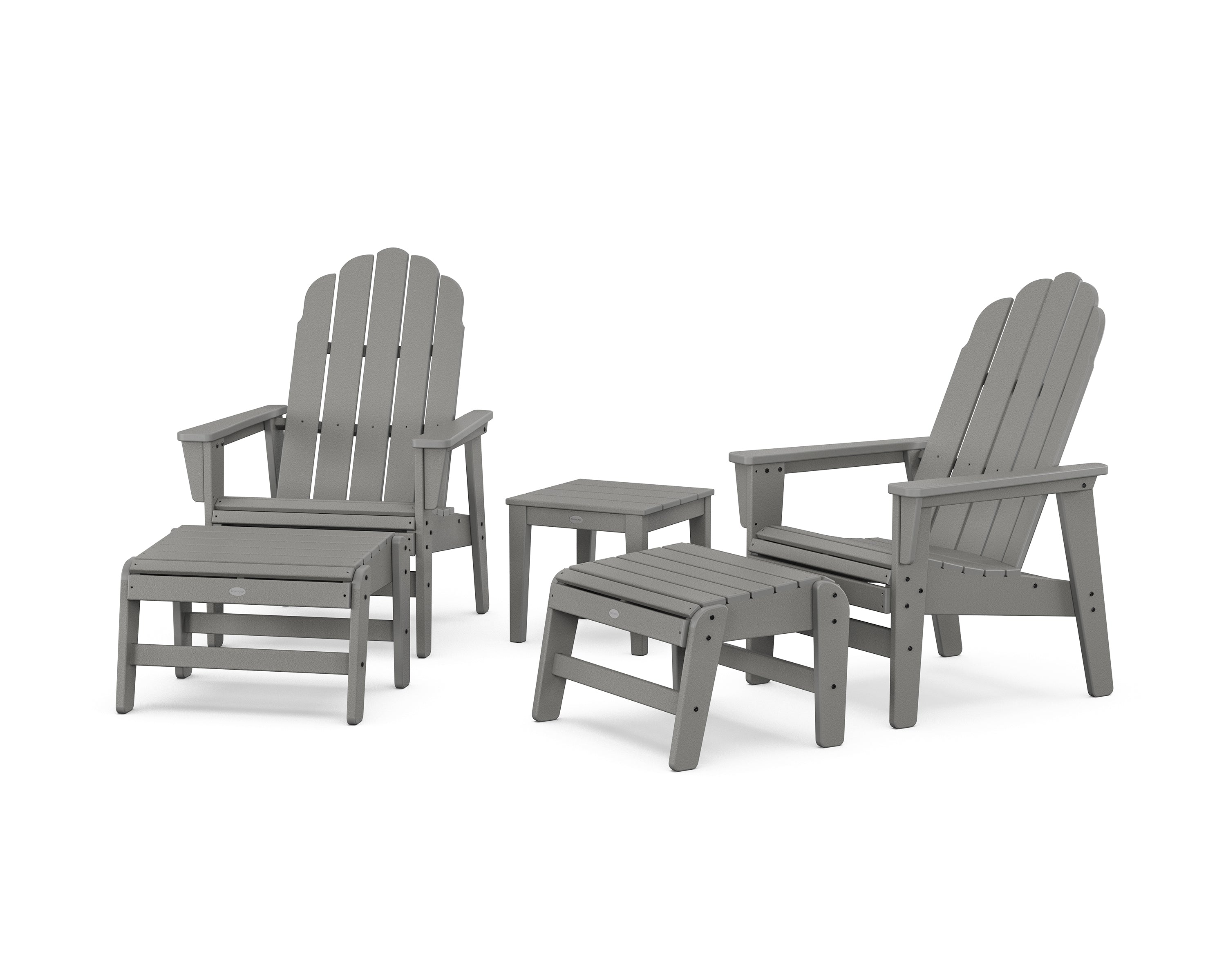 POLYWOOD 5-Piece Vineyard Grand Upright Adirondack Set with Ottomans and Side Table in Slate Grey