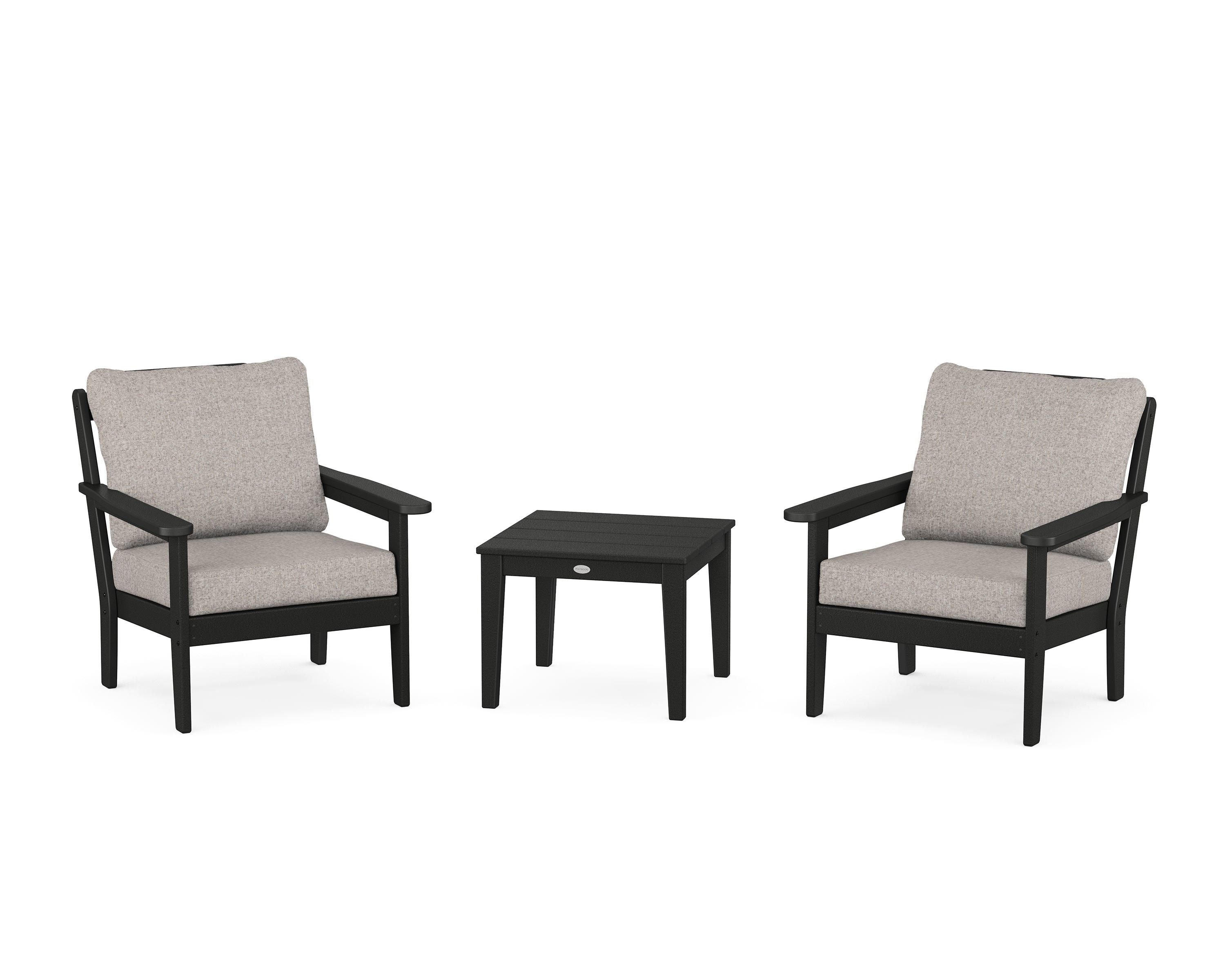 Country Living Cottage 3-Piece Deep Seating Set in Black / Weathered Tweed