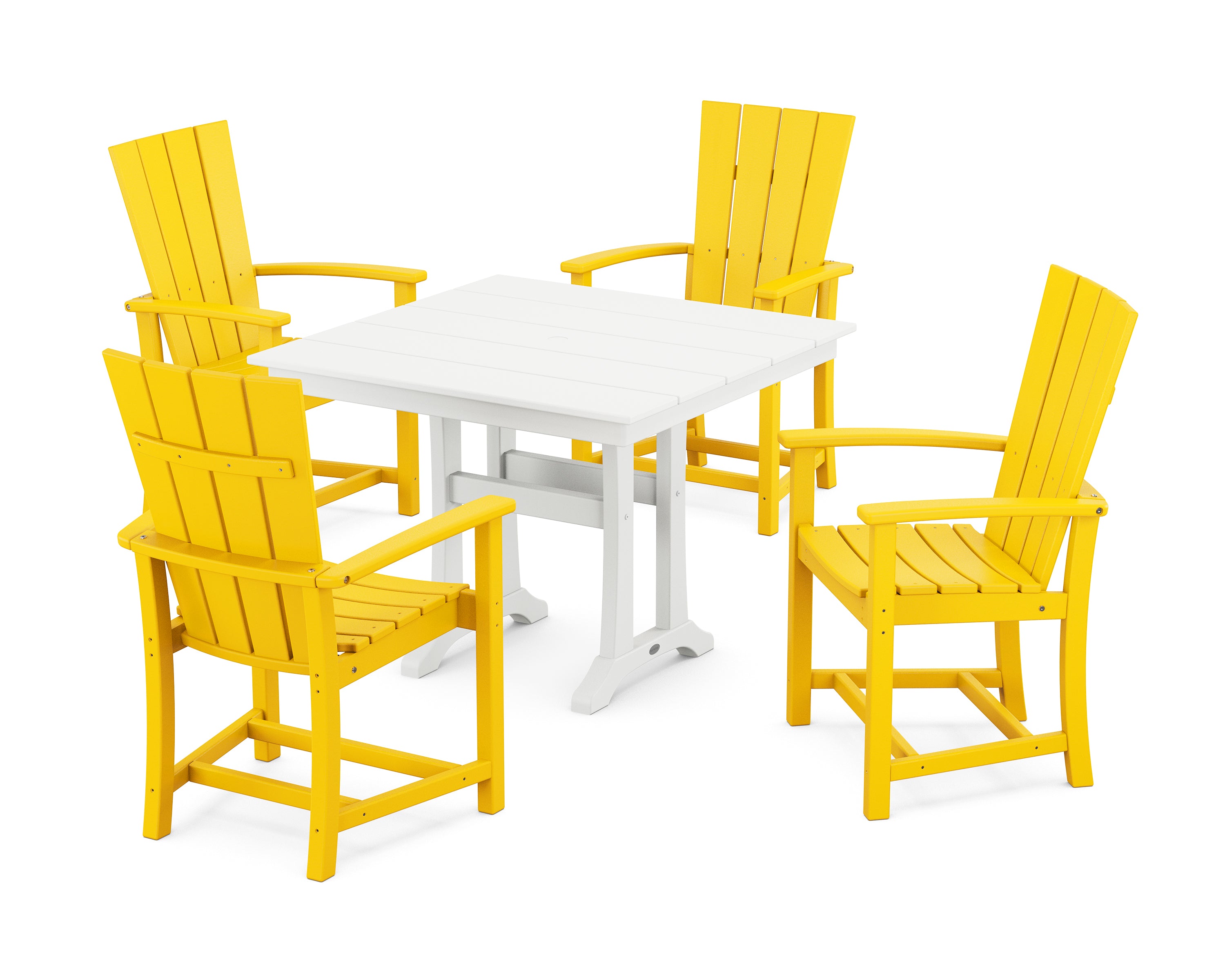 POLYWOOD Quattro 5-Piece Farmhouse Dining Set With Trestle Legs in Lemon / White