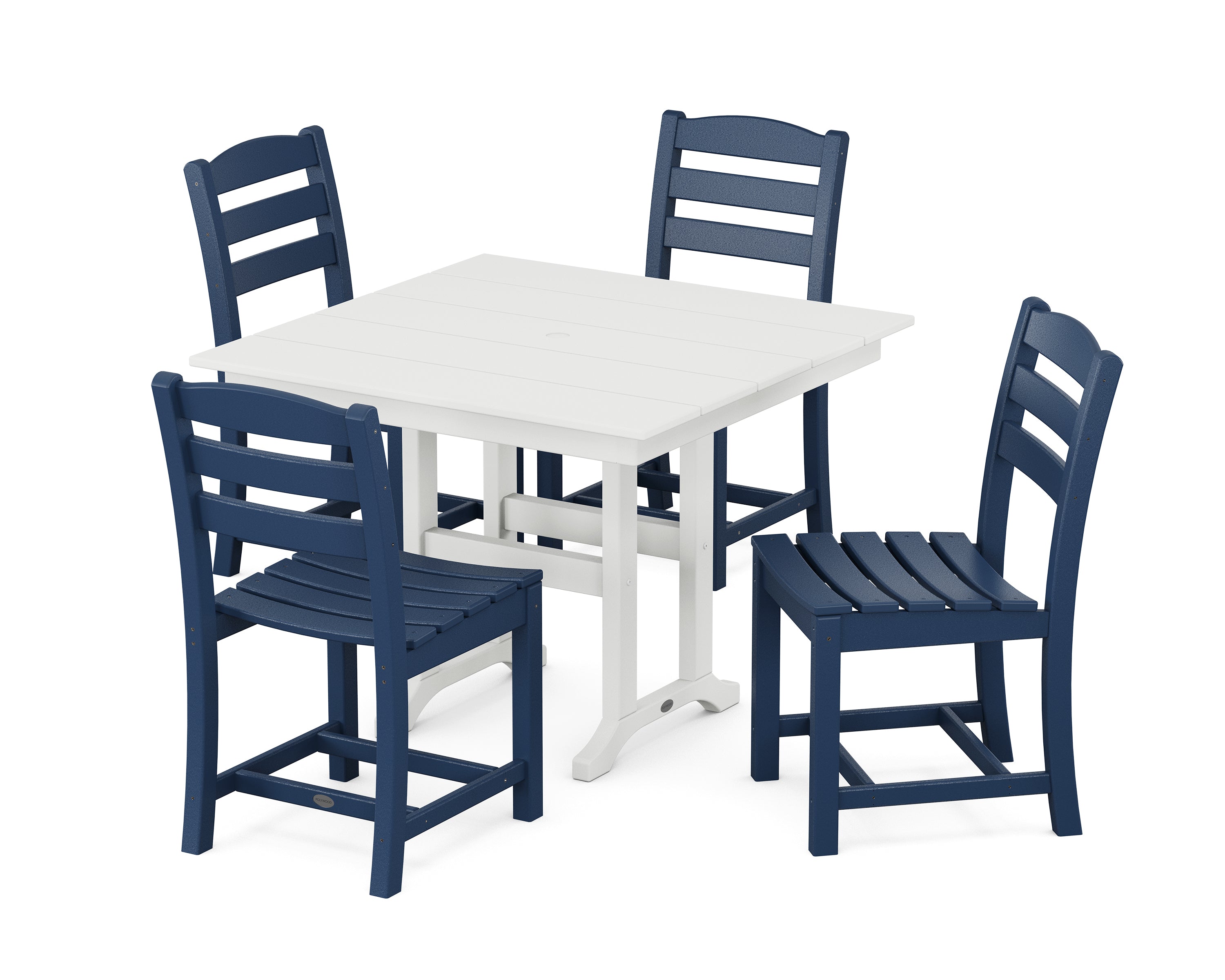 POLYWOOD La Casa Café Side Chair 5-Piece Farmhouse Dining Set in Navy / White