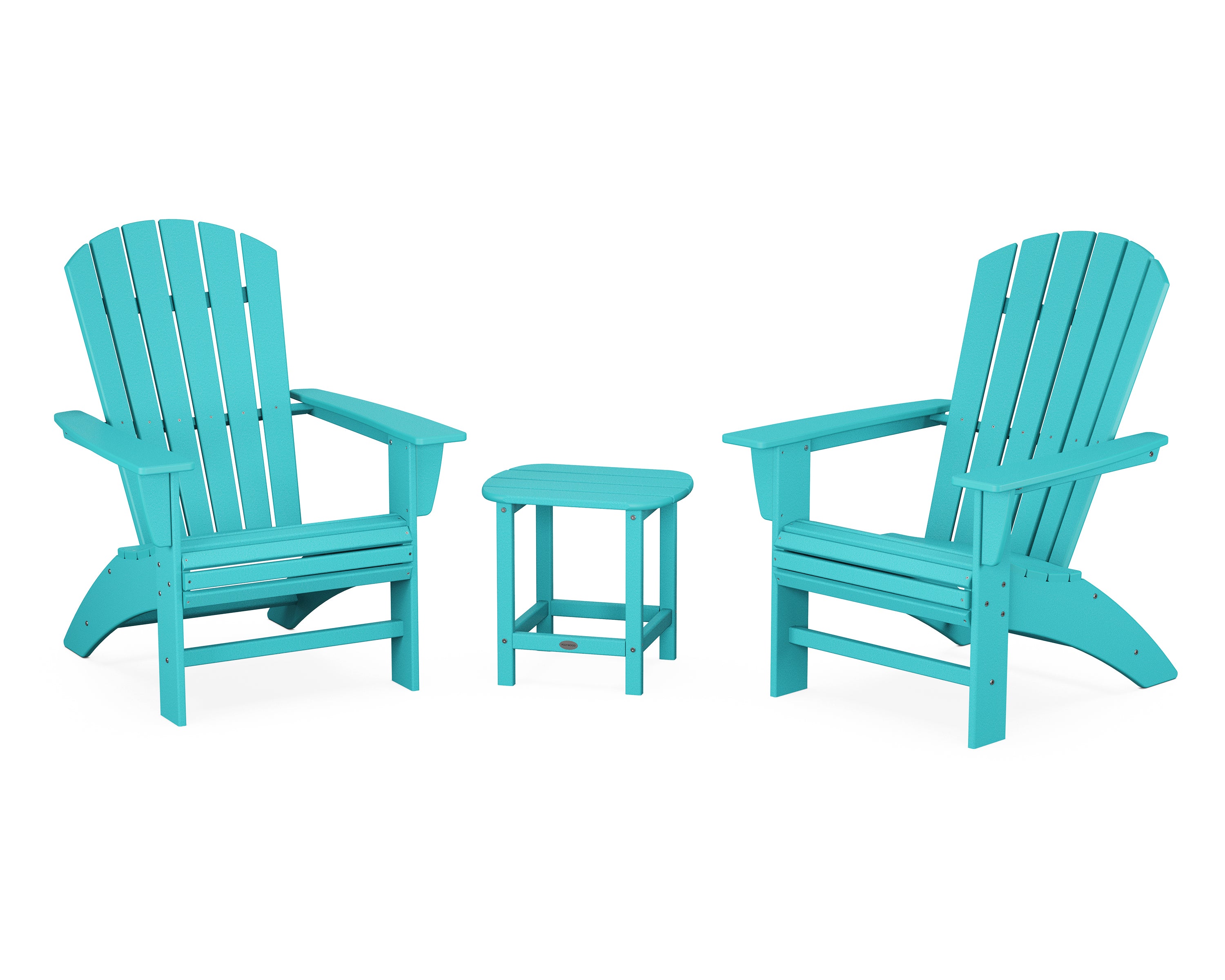 POLYWOOD Nautical 3-Piece Curveback Adirondack Set in Aruba