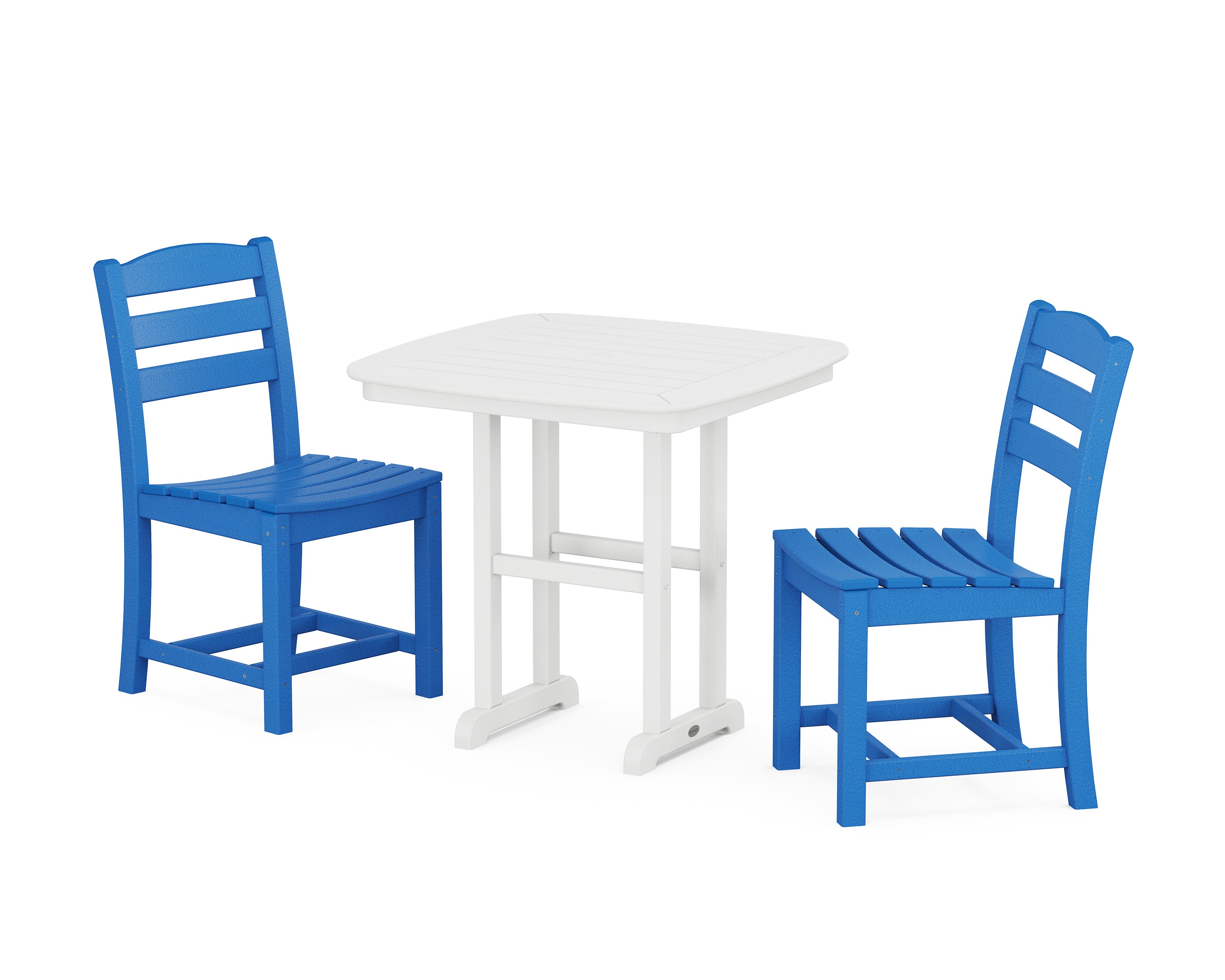 POLYWOOD La Casa Café Side Chair 3-Piece Dining Set in Pacific Blue / White