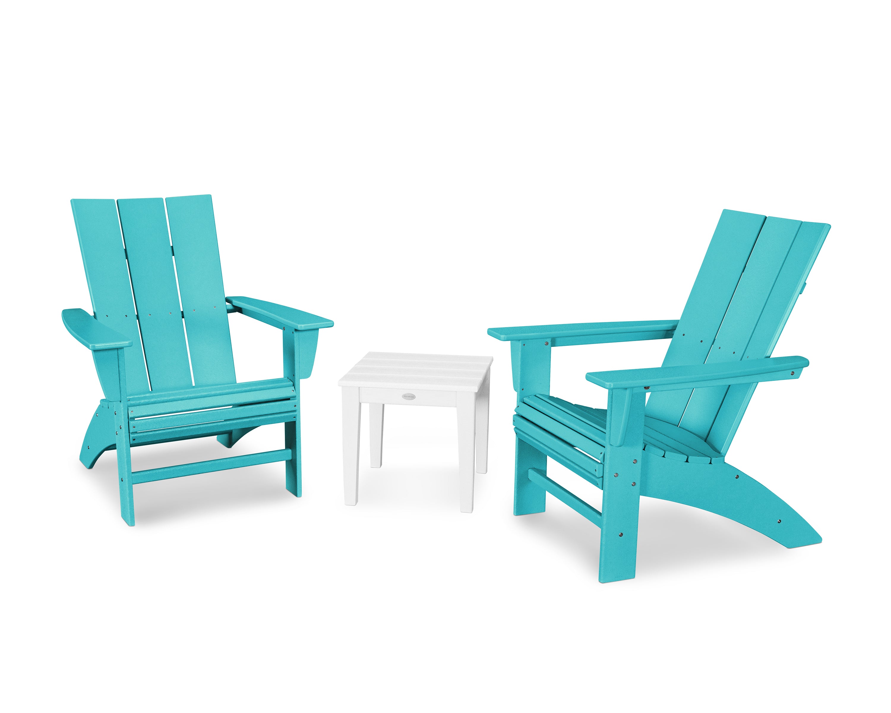POLYWOOD Modern 3-Piece Curveback Adirondack Set in Aruba / White
