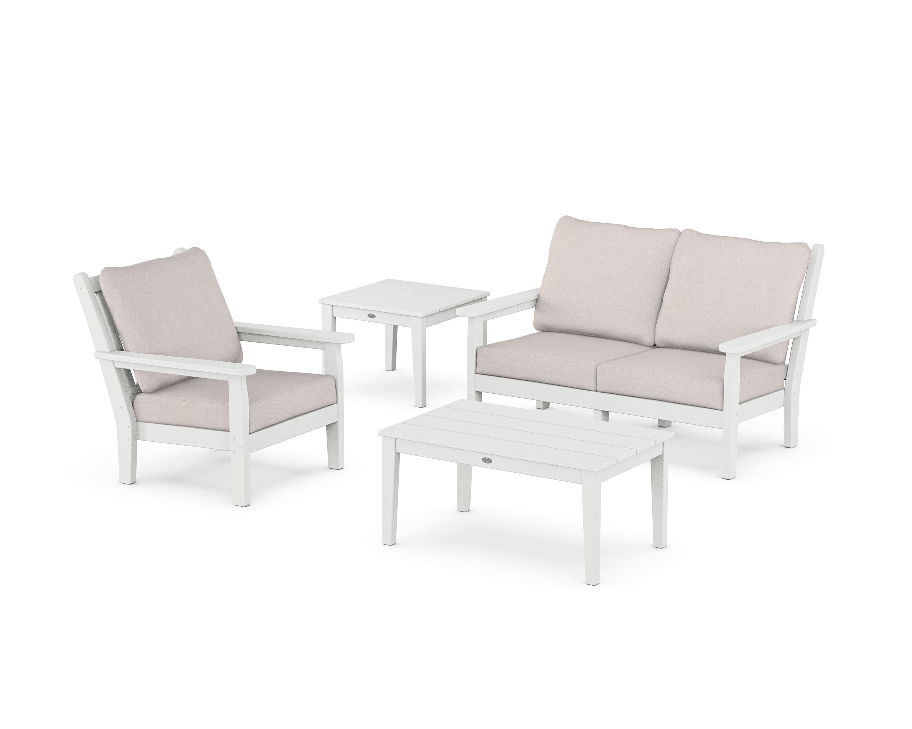 POLYWOOD Chippendale 4-Piece Deep Seating Set in White / Dune Burlap