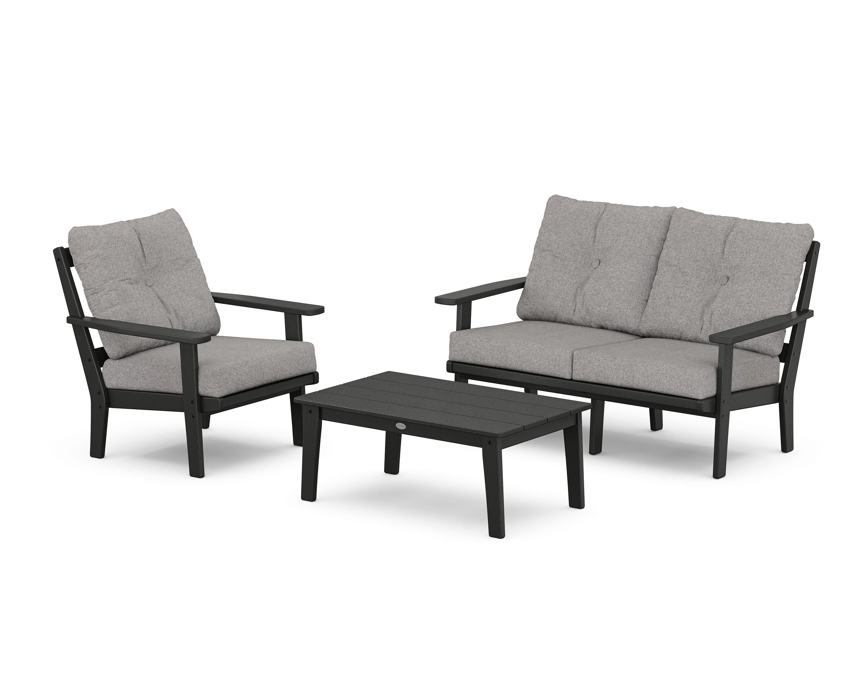 POLYWOOD Prairie 3-Piece Deep Seating Set with Loveseat in Black / Grey Mist