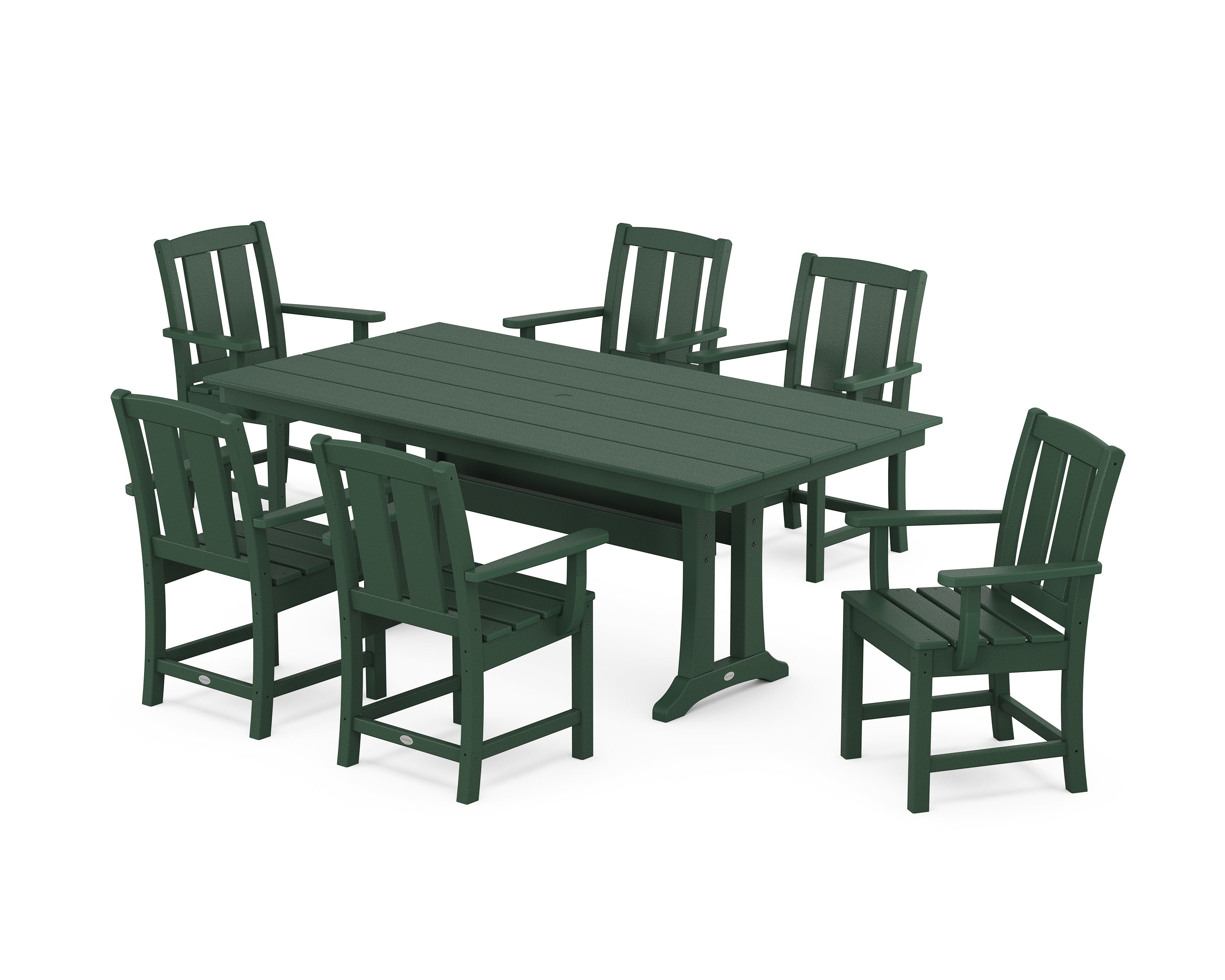 POLYWOOD Mission Arm Chair 7-Piece Farmhouse Dining Set with Trestle Legs in Green
