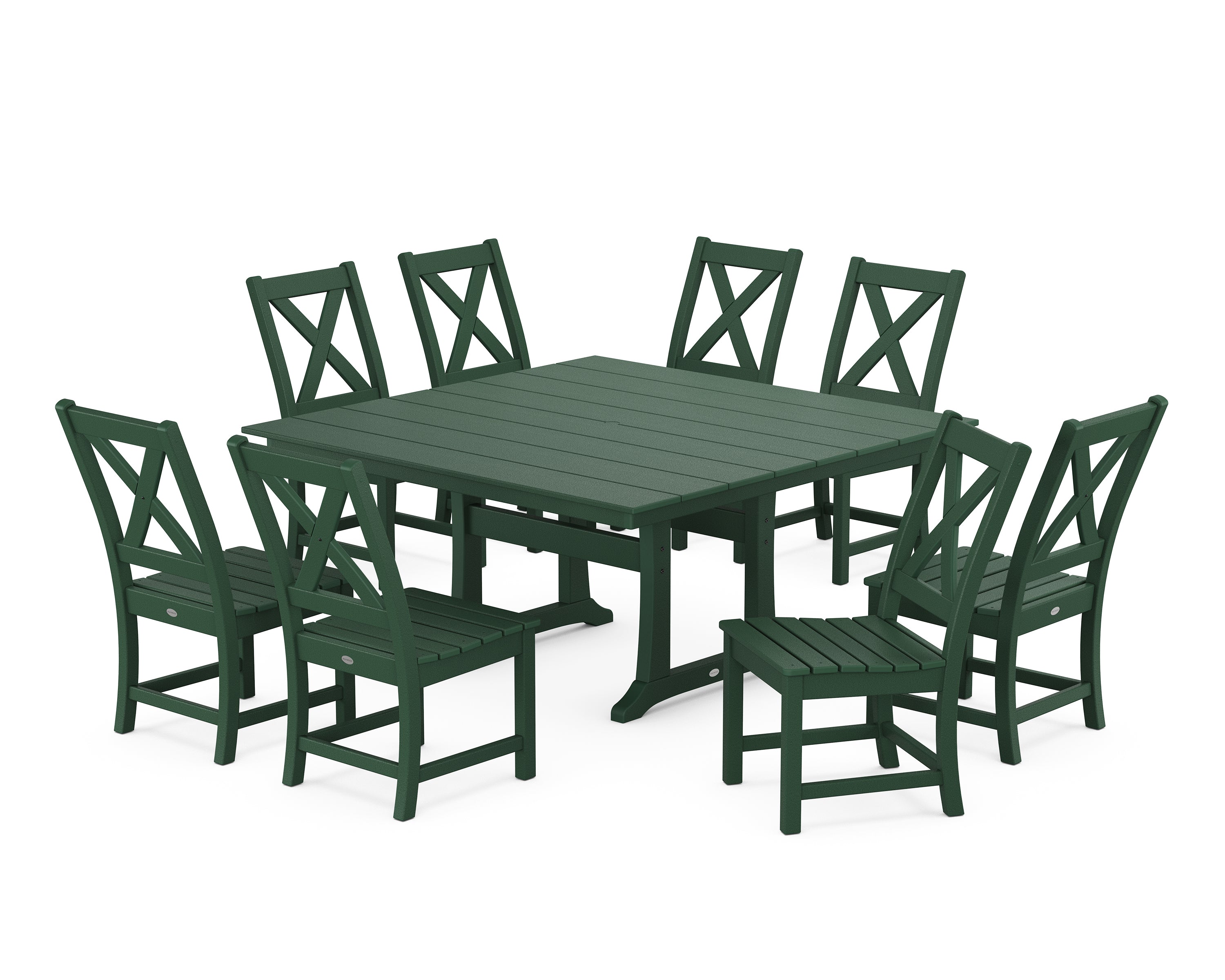 POLYWOOD Braxton Side Chair 9-Piece Farmhouse Dining Set in Green