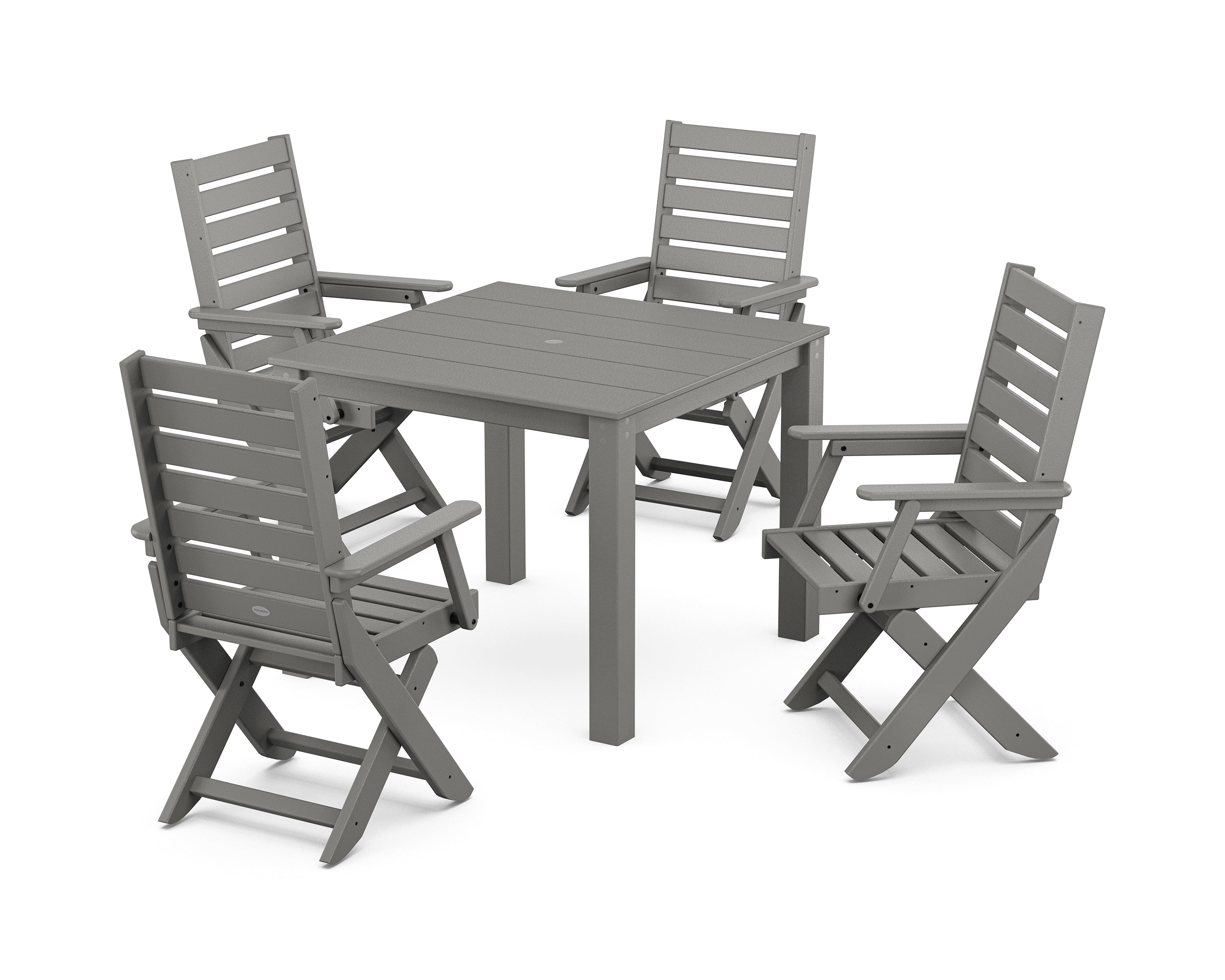POLYWOOD Captain Folding Chair 5-Piece Parsons Dining Set in Slate Grey