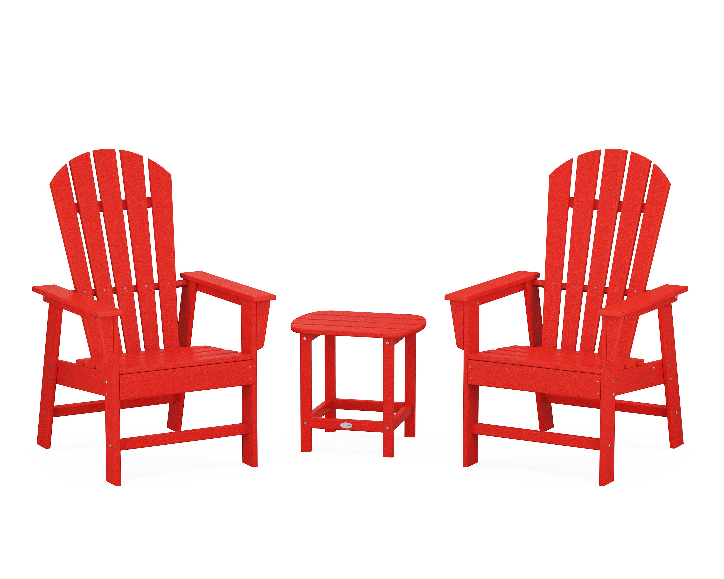 POLYWOOD South Beach Casual Chair 3-Piece Set with 18" South Beach Side Table in Sunset Red