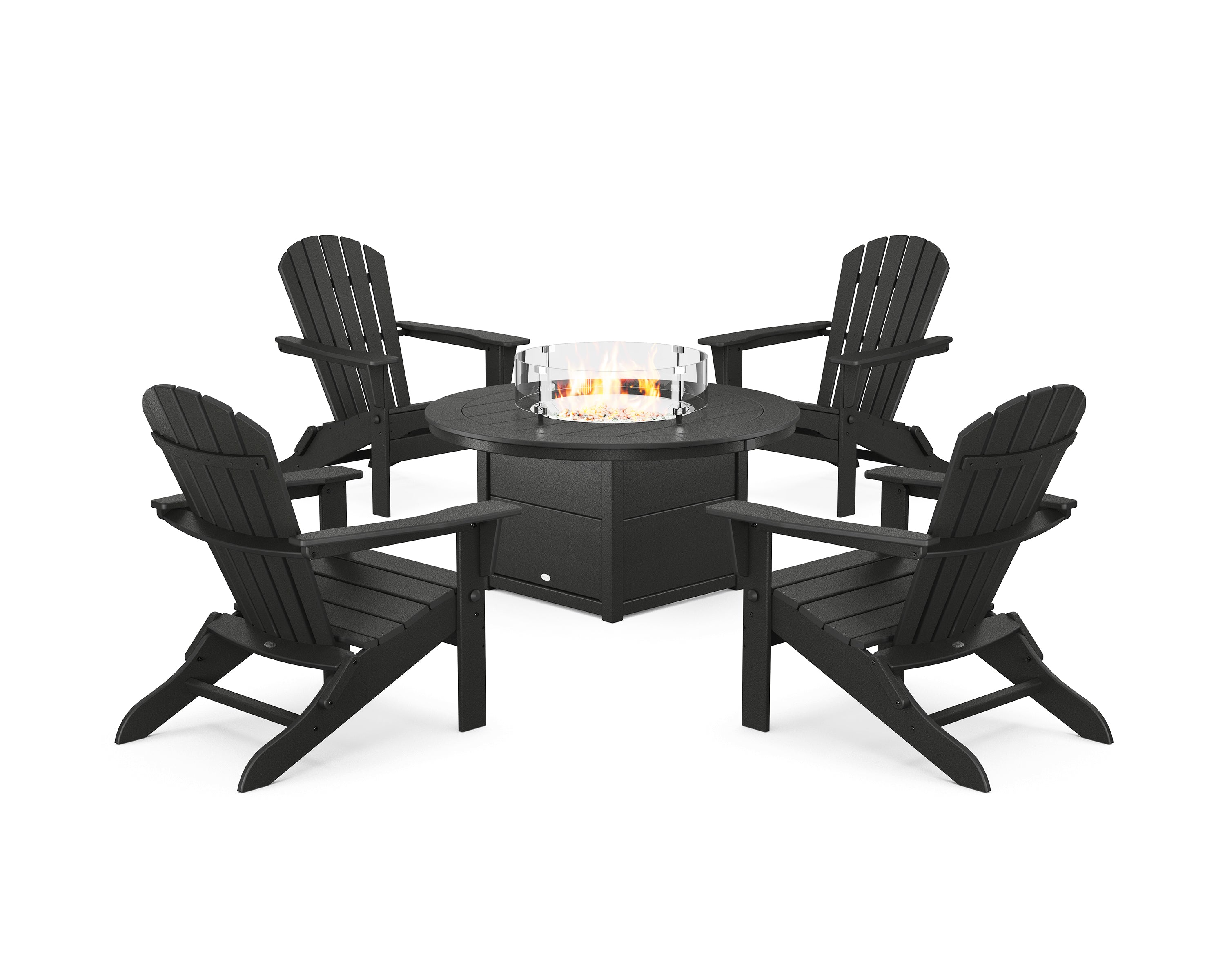 POLYWOOD South Beach 5-Piece Folding Adirondack Fire Chat Set in Black