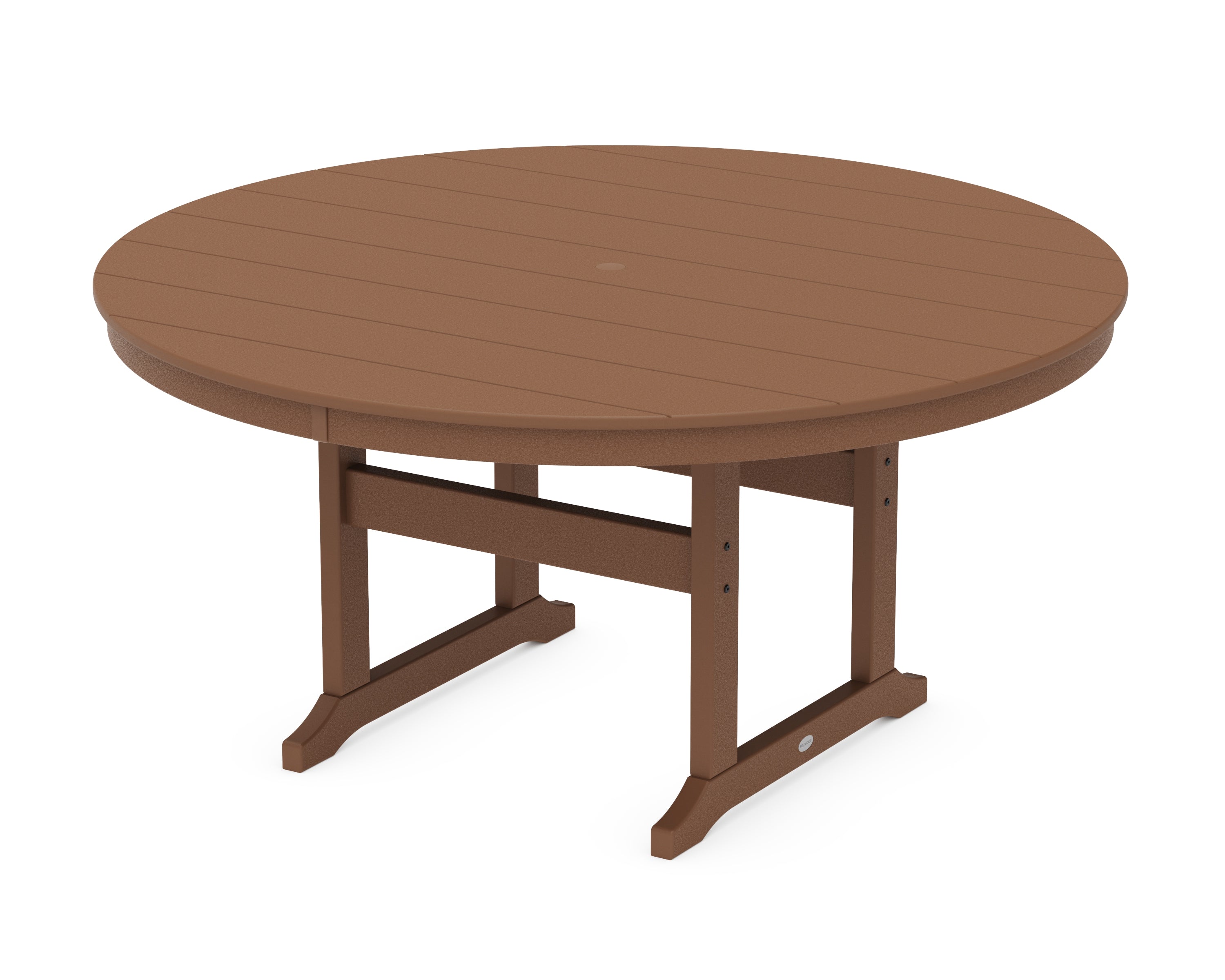 POLYWOOD 60” Round Farmhouse Dining Table in Teak