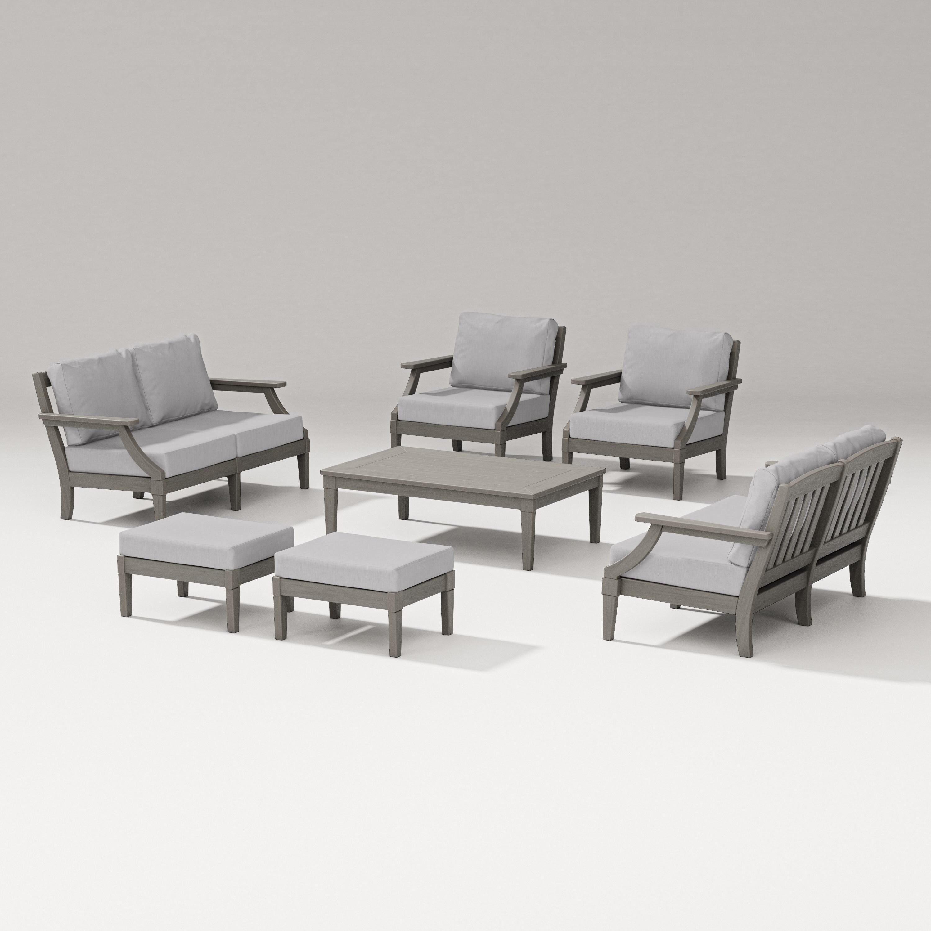 PW Designer Series Estate 7-Piece Lounge Loveseat Set in Driftwood / Granite