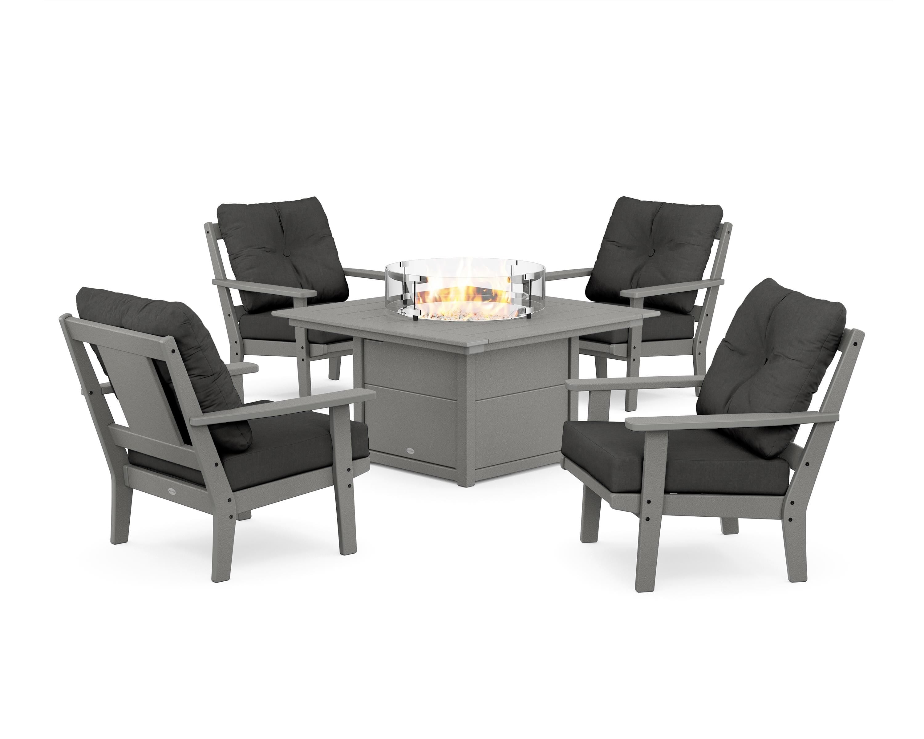POLYWOOD Prairie 5-Piece Deep Seating Set with Fire Pit Table in Slate Grey / Spectrum Carbon