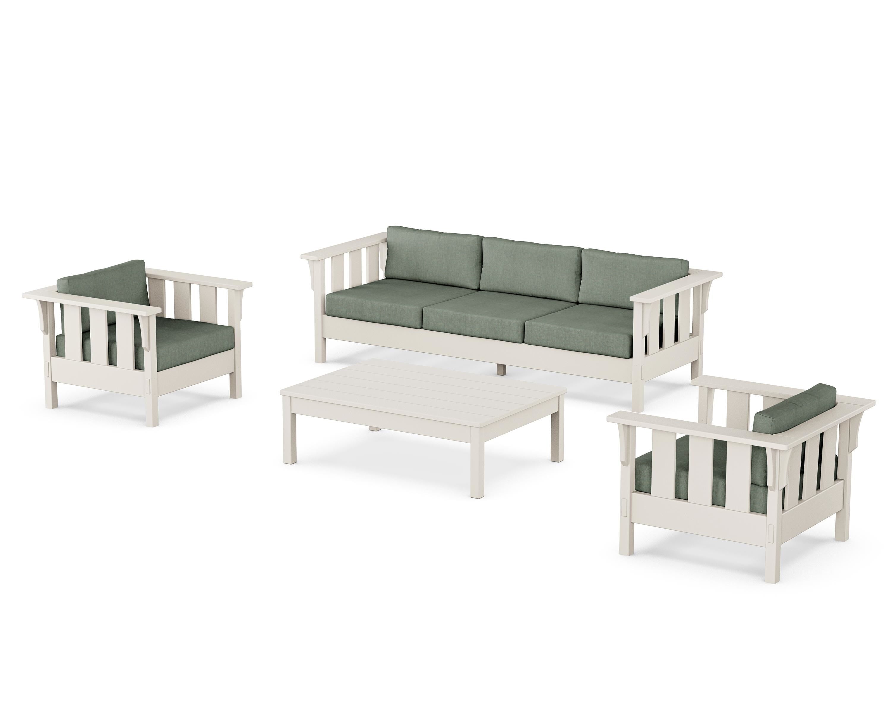 Martha Stewart by POLYWOOD Acadia 4-Piece Deep Seating Set with Sofa in Sand / Cast Sage