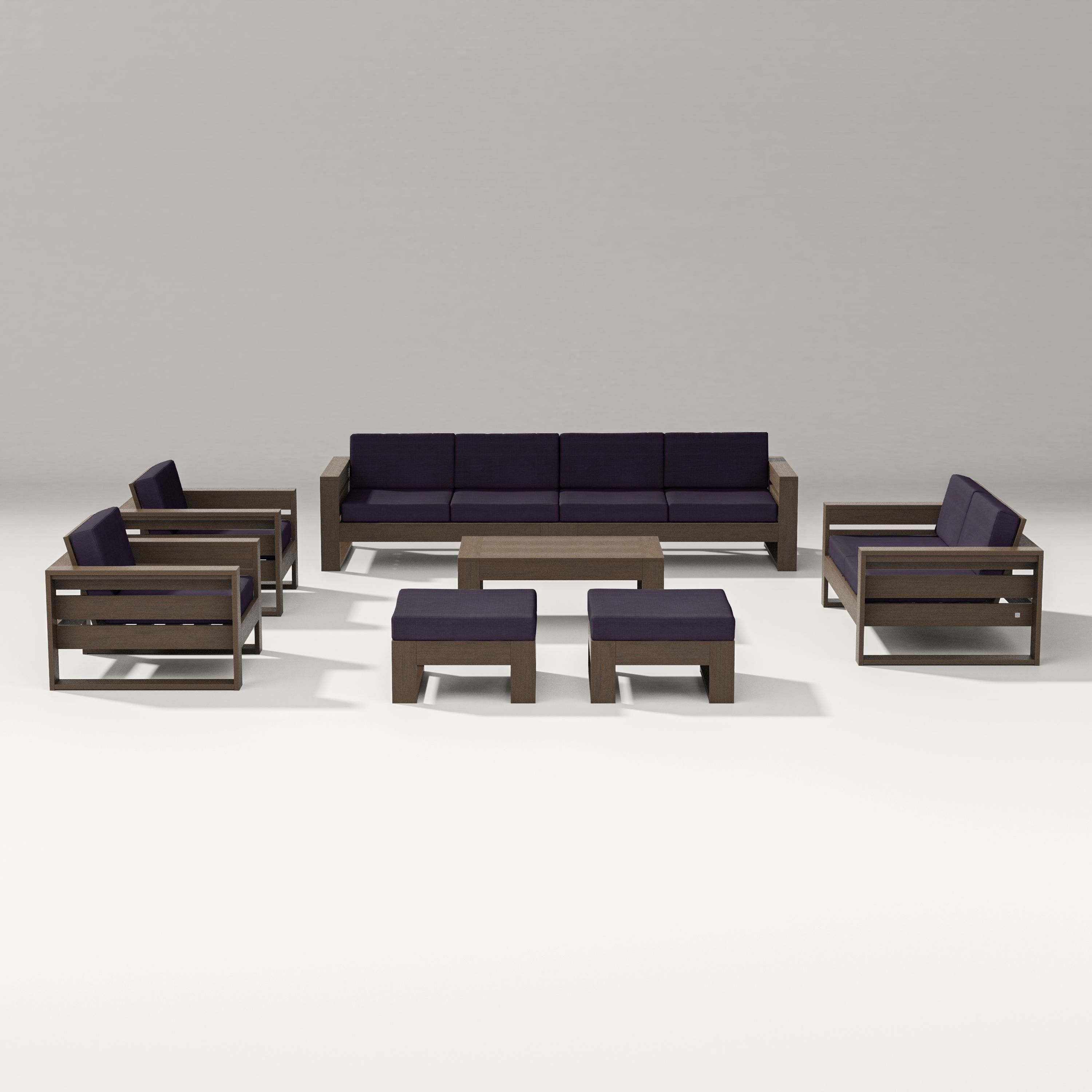 PW Designer Series Latitude 8-Piece Lounge Sofa Set in Kona / Navy Linen
