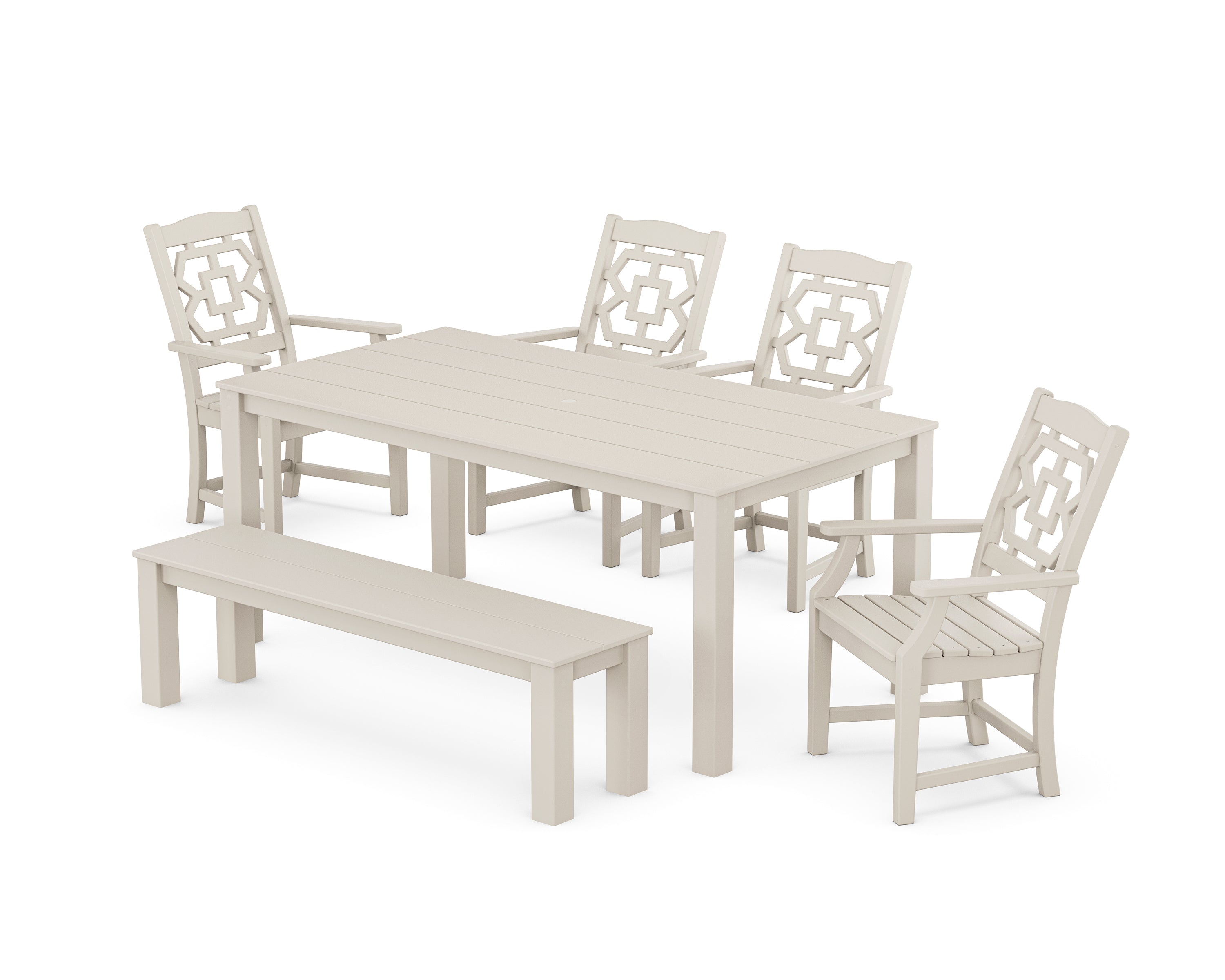 Martha Stewart by POLYWOOD Chinoiserie 6-Piece Parsons Dining Set with Bench in Sand