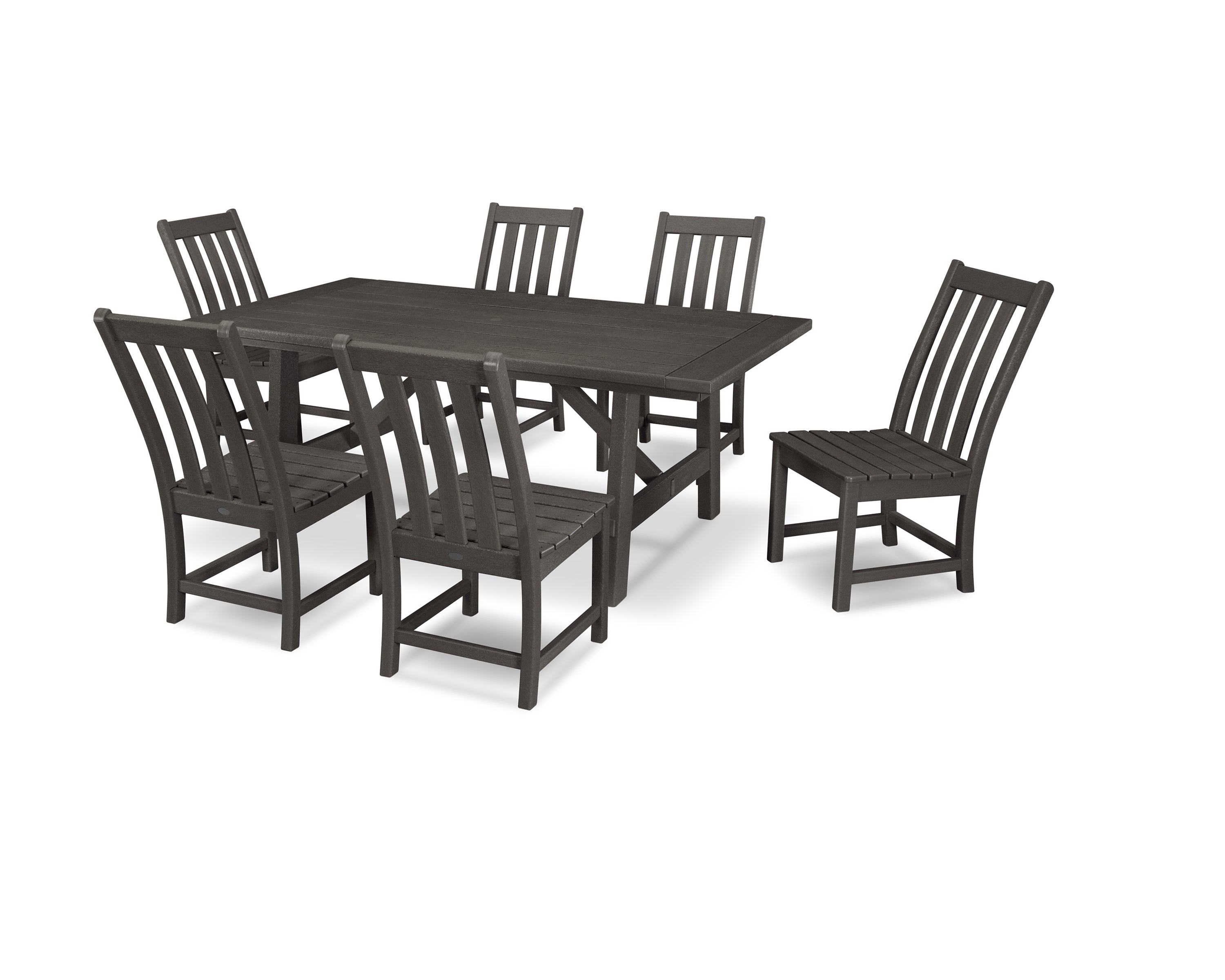 POLYWOOD® Vineyard 7-Piece Rustic Farmhouse Side Chair Dining Set in Vintage Coffee