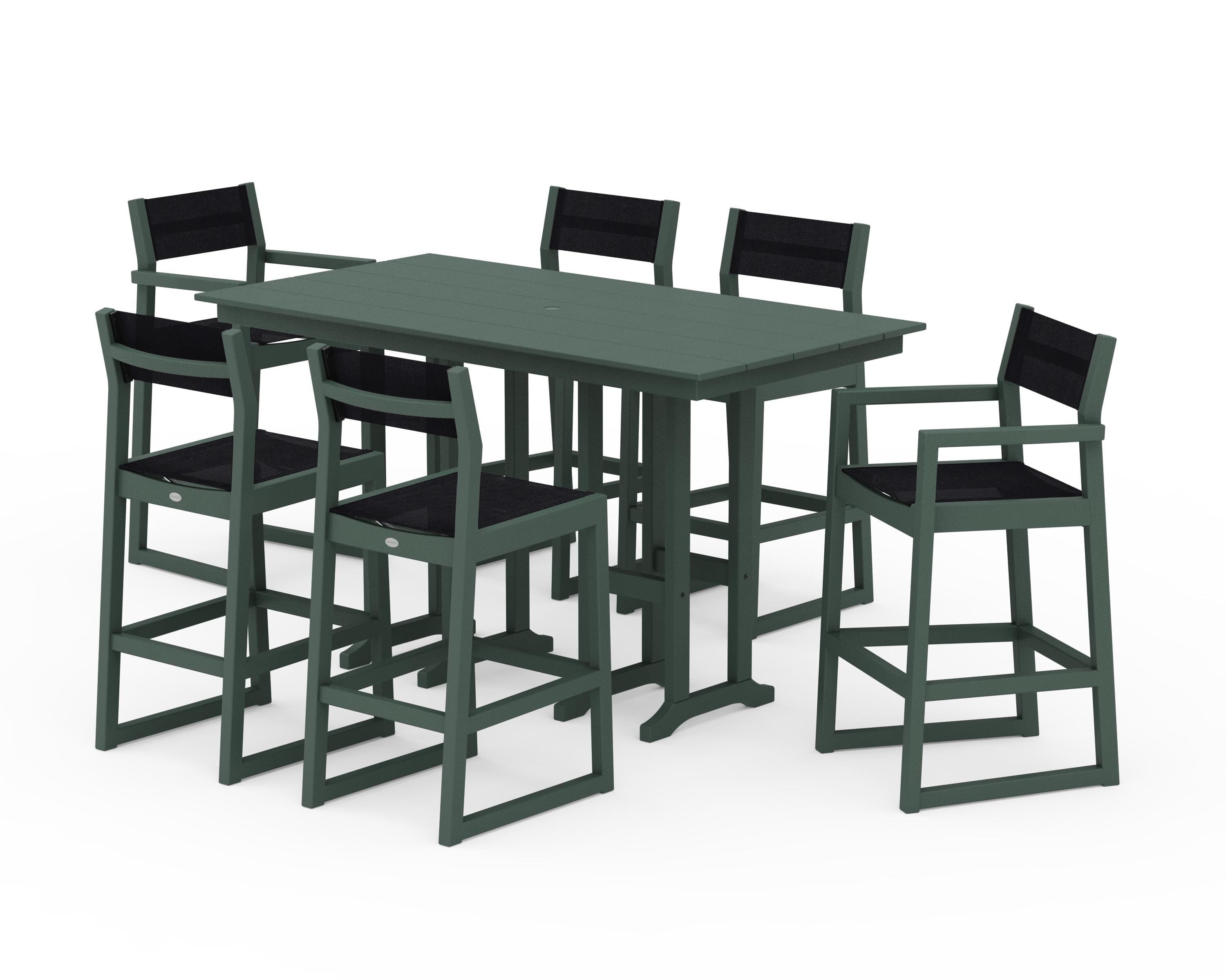 POLYWOOD EDGE Sling 7-Piece Farmhouse Bar Set in Green / Black Sling