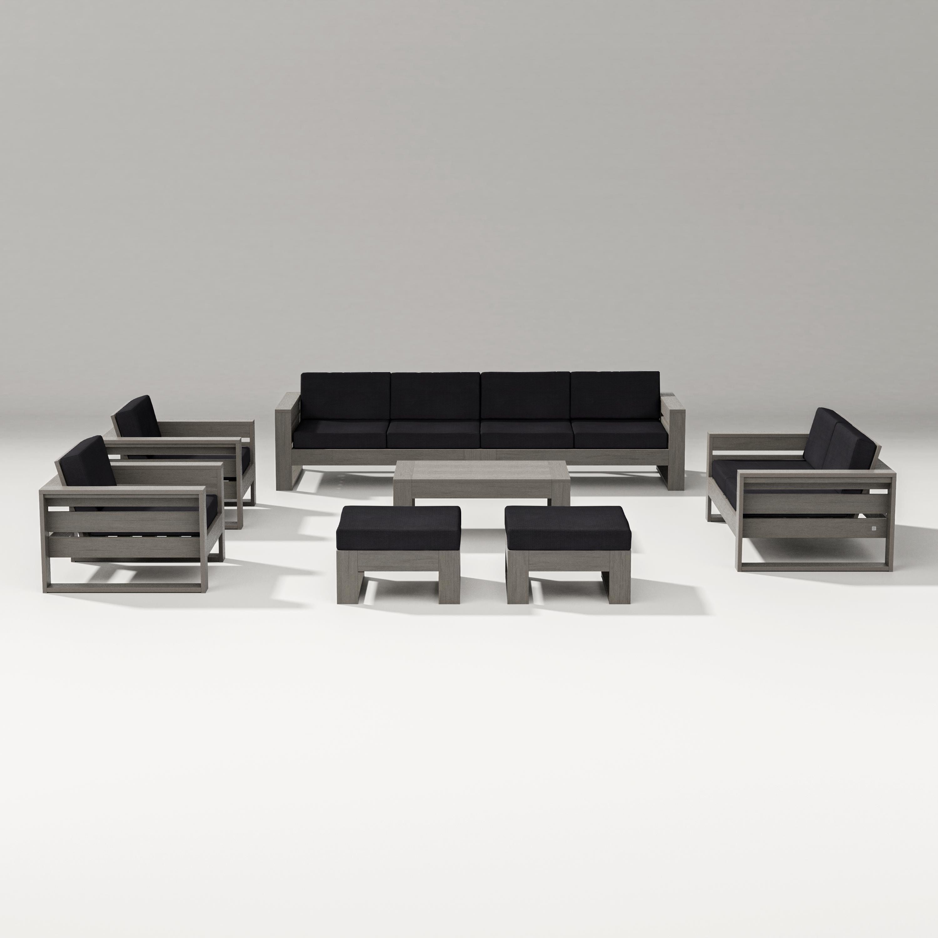 PW Designer Series Latitude 8-Piece Lounge Sofa Set in Driftwood / Midnight Linen
