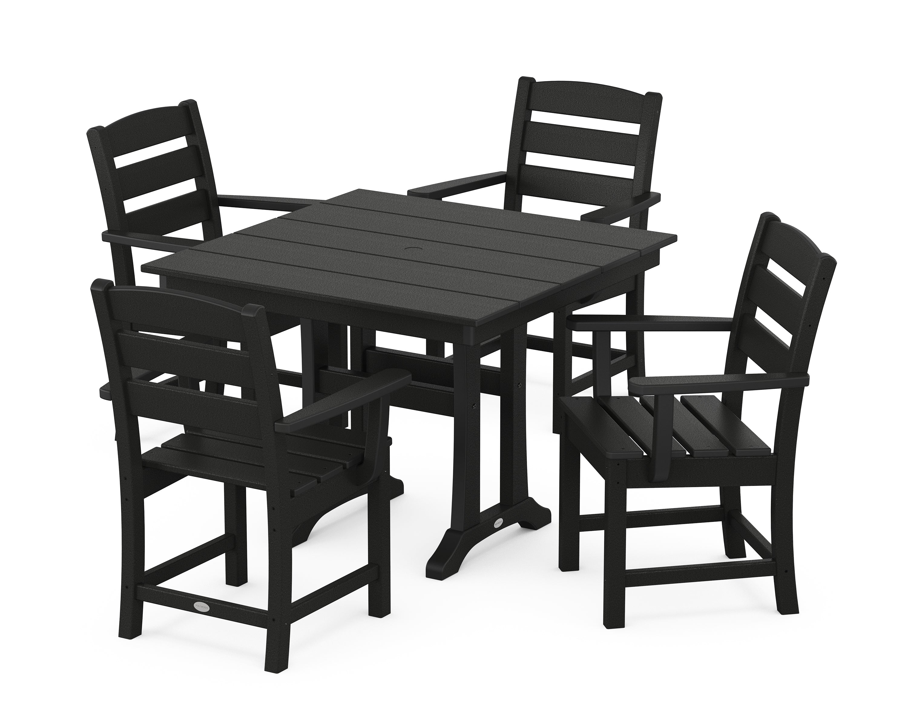 POLYWOOD Lakeside 5-Piece Farmhouse Trestle Arm Chair Dining Set in Black