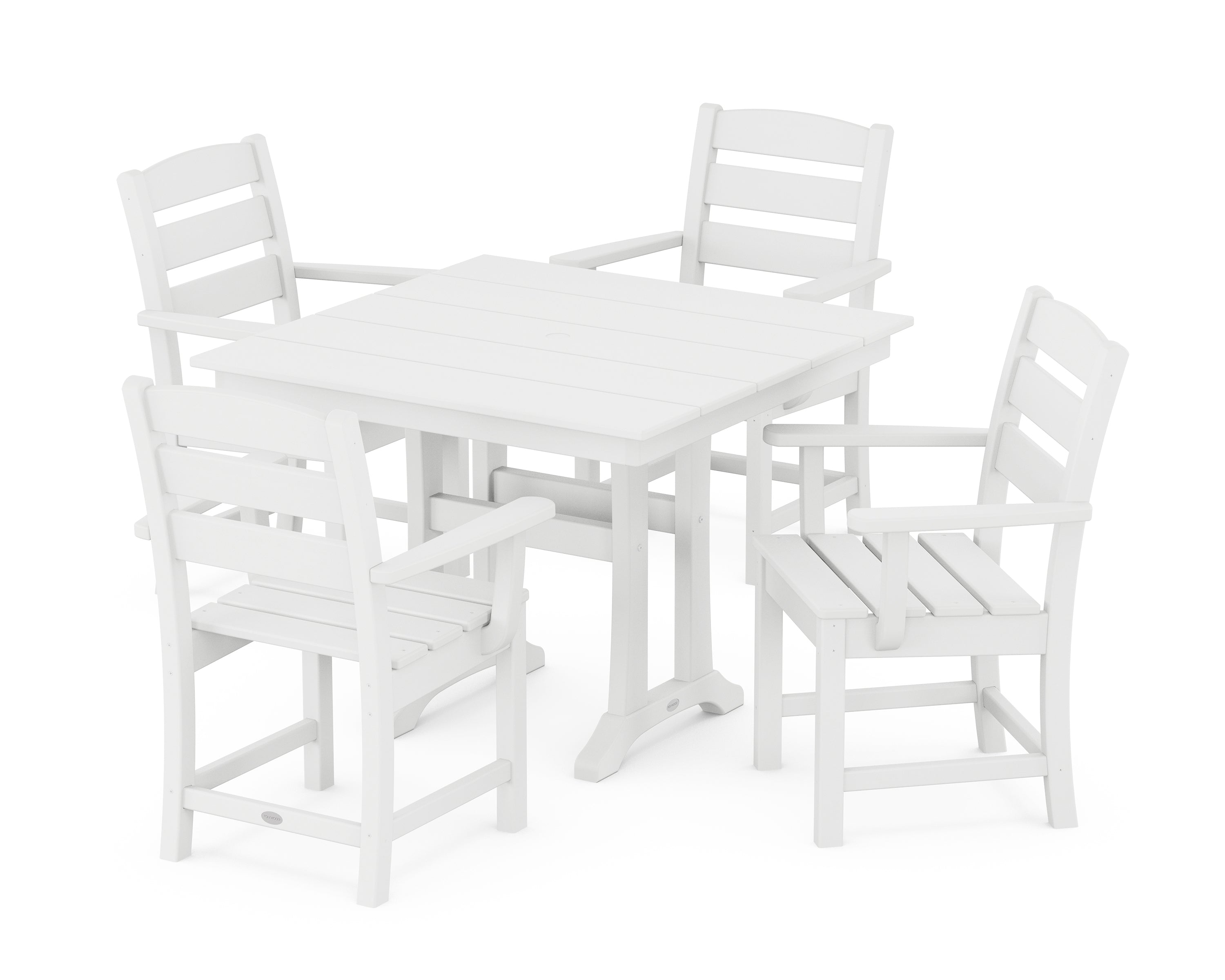 POLYWOOD Lakeside 5-Piece Farmhouse Trestle Arm Chair Dining Set in White