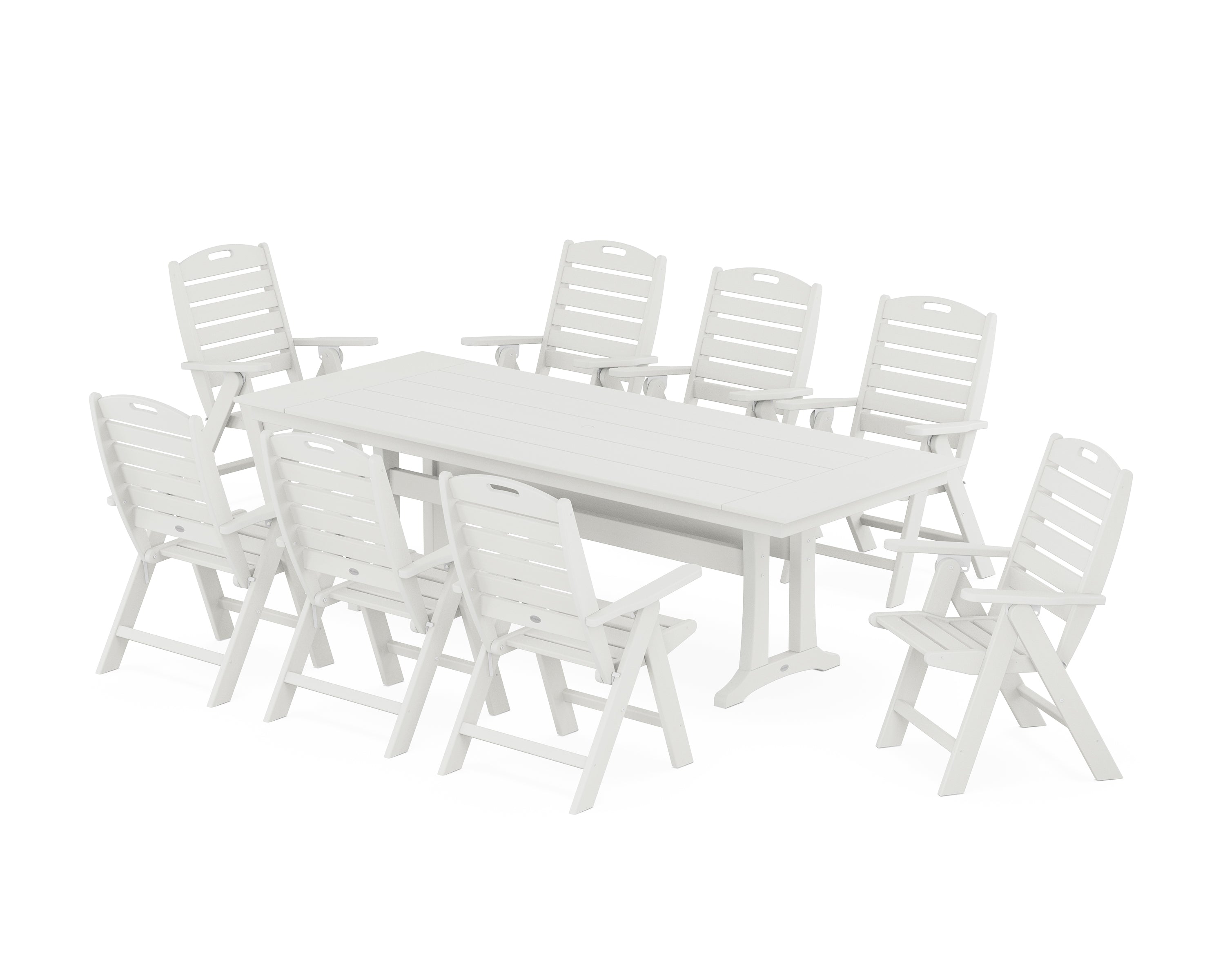 POLYWOOD Nautical Highback 9-Piece Farmhouse Dining Set with Trestle Legs in Vintage White