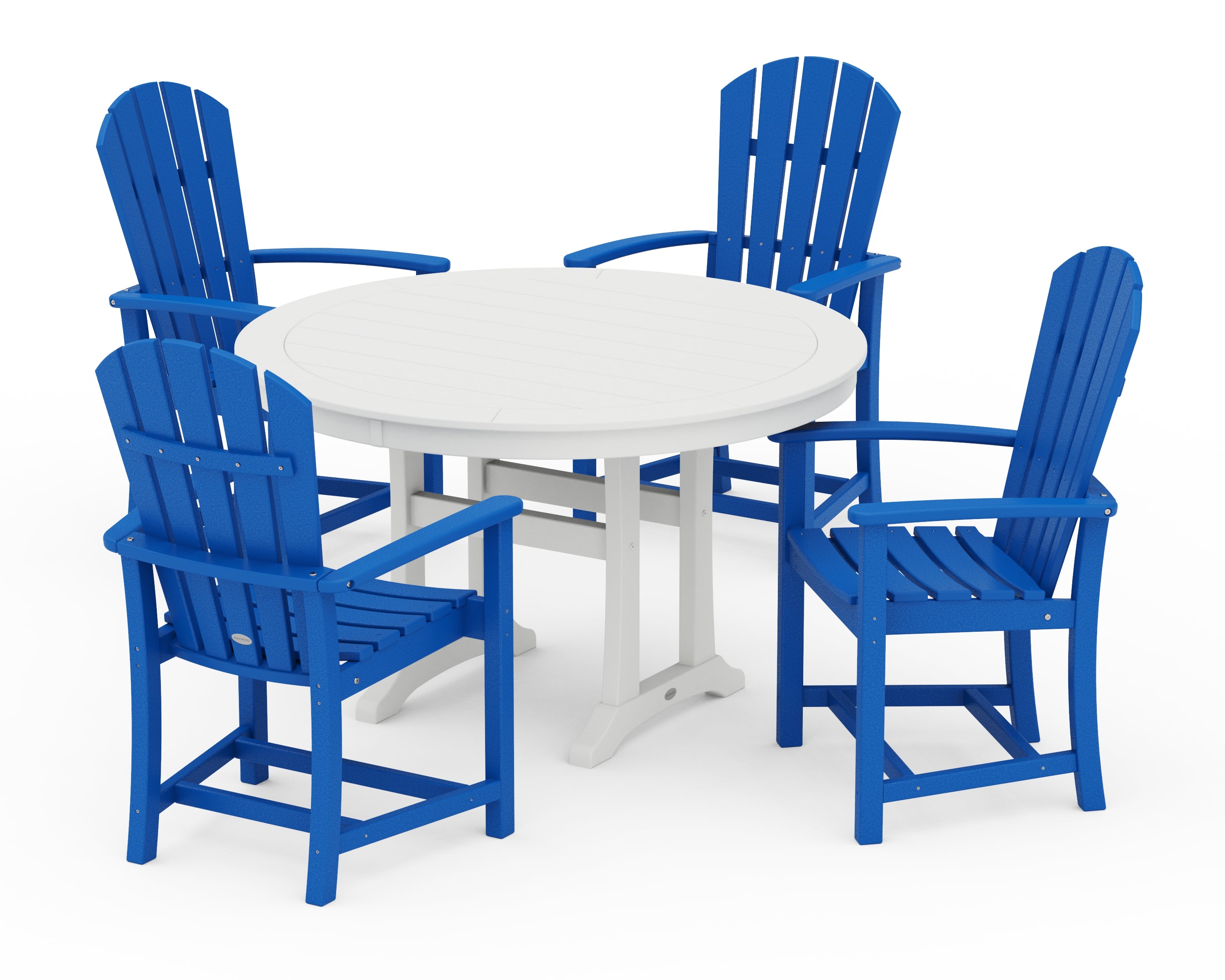 POLYWOOD Palm Coast 5-Piece Round Dining Set in Pacific Blue / White