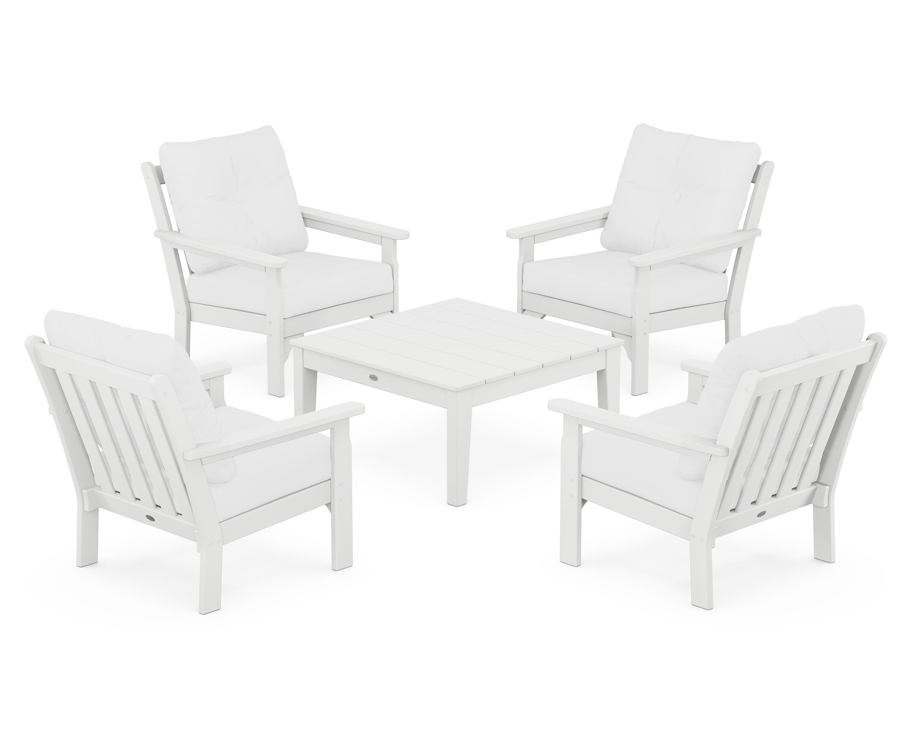POLYWOOD Vineyard 5-Piece Deep Seating Conversation Set in White / Natural