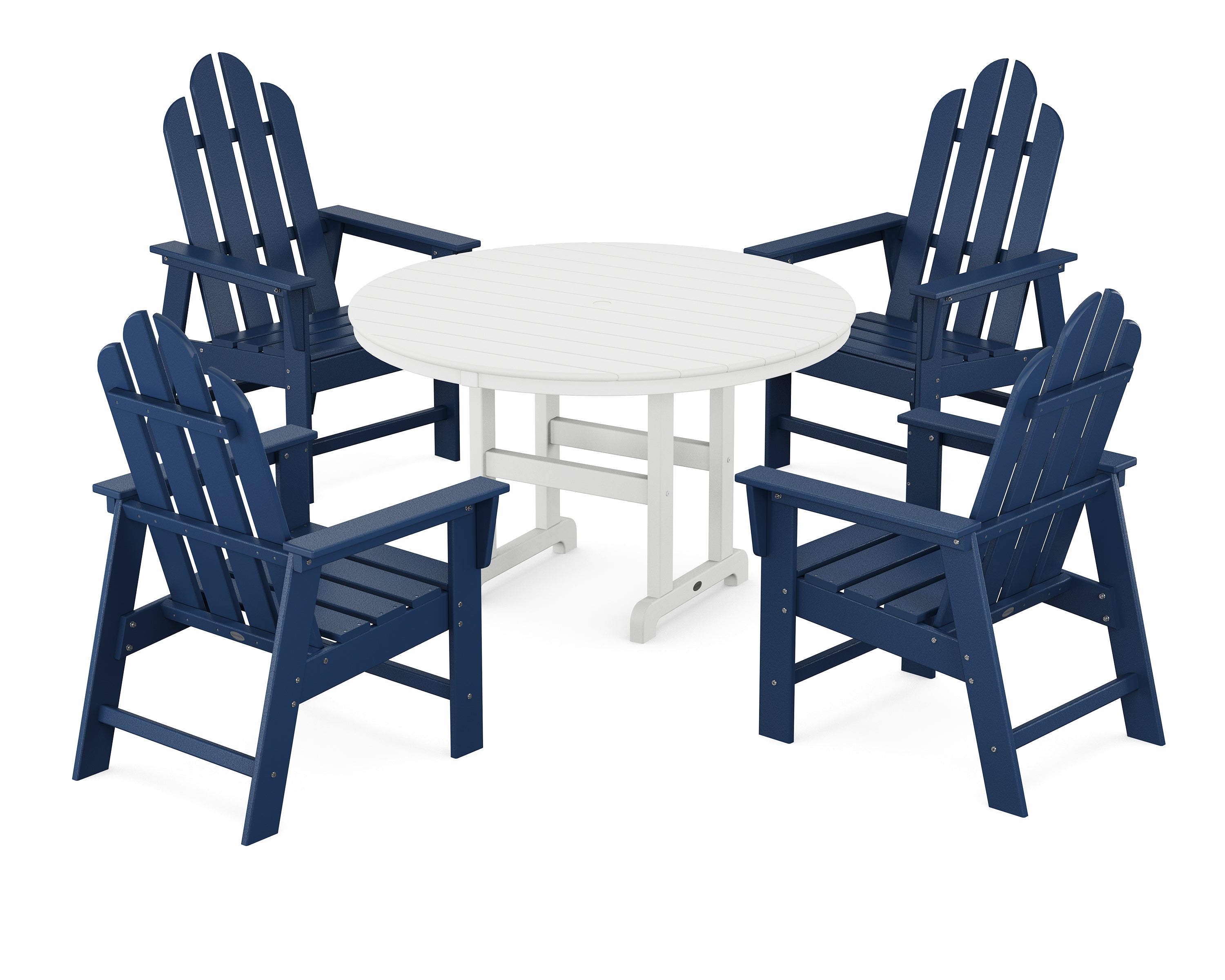 POLYWOOD® Long Island 5-Piece Round Farmhouse Dining Set in Navy / White