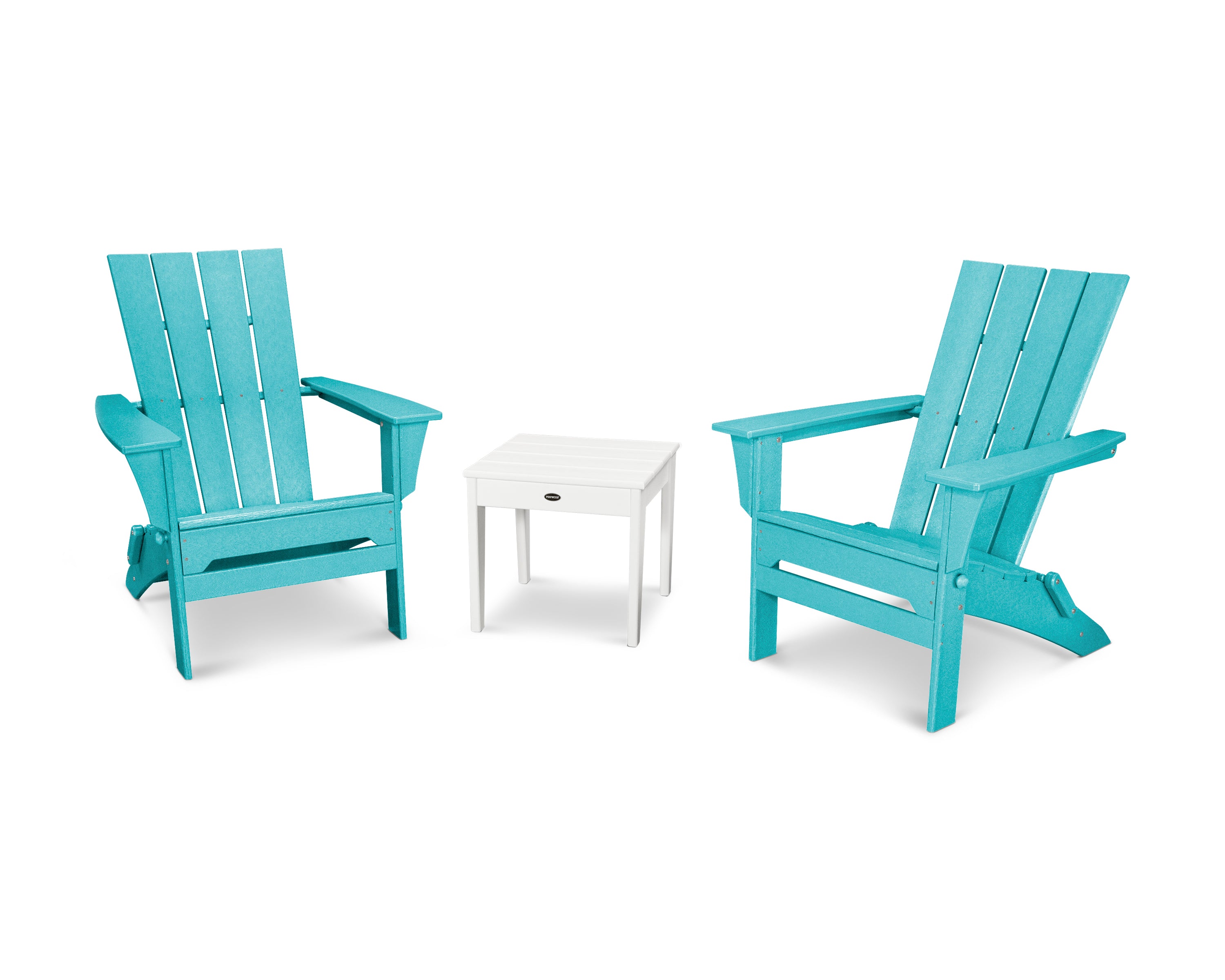 POLYWOOD Quattro Folding Chair 3-Piece Adirondack Set in Aruba / White