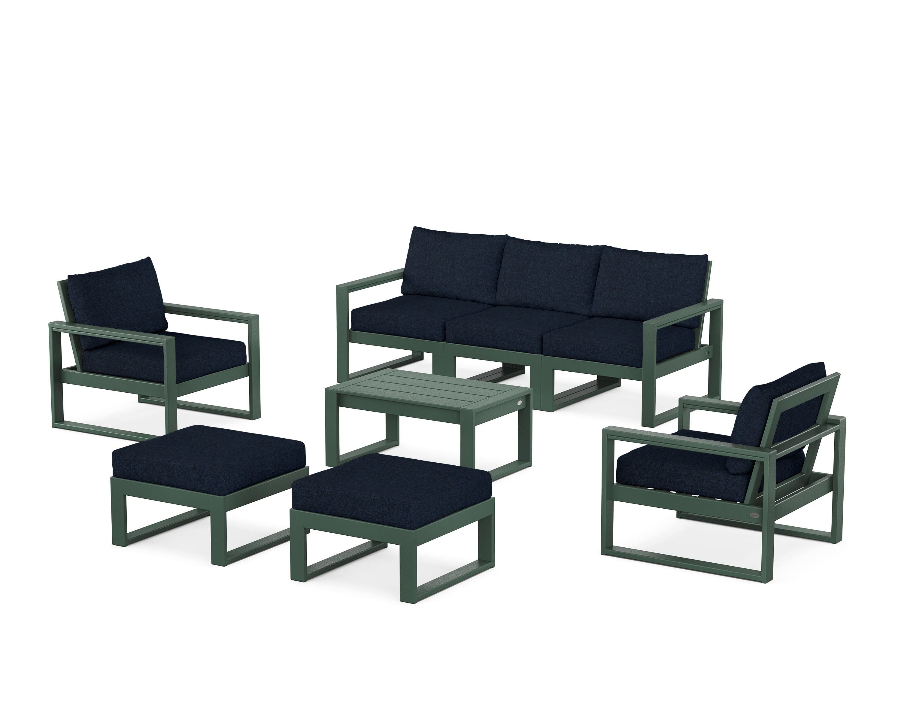 POLYWOOD EDGE Sectional 8-Piece Lounge Sofa Set in Green / Marine Indigo