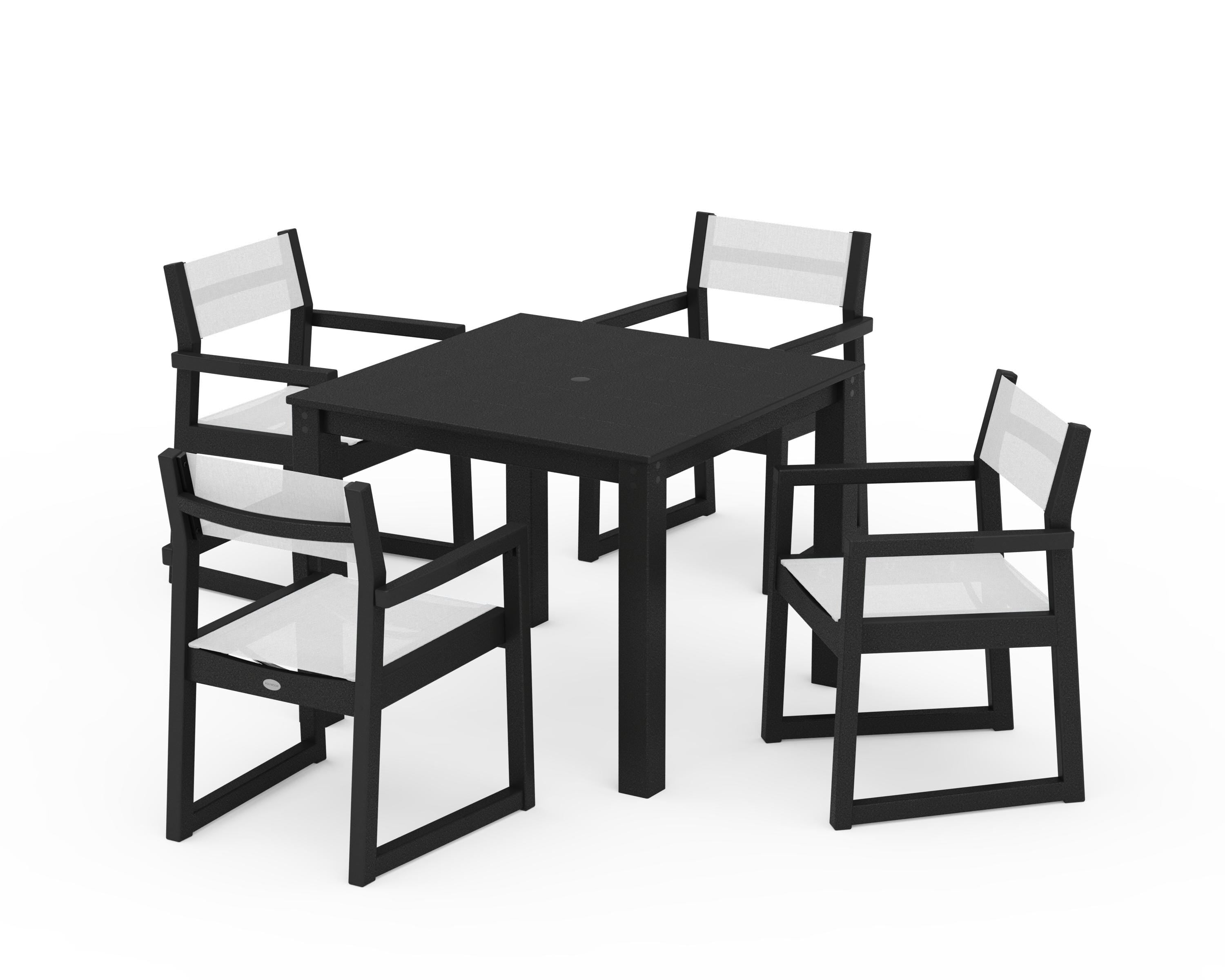POLYWOOD EDGE Sling Arm Chair 5-Piece Parsons Dining Set in Black / White Sling