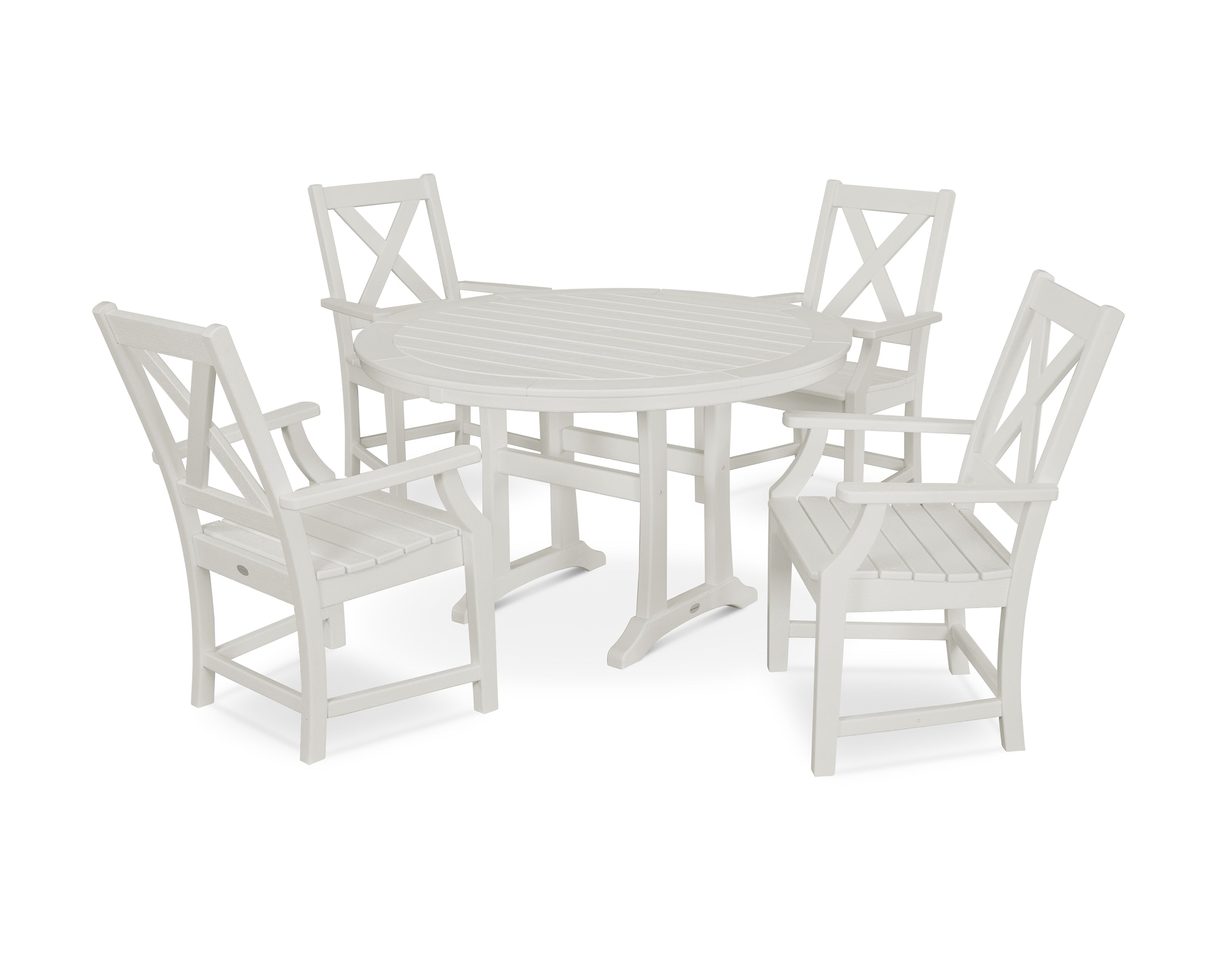 POLYWOOD® Braxton 5-Piece Nautical Trestle Arm Chair Dining Set in Vintage White