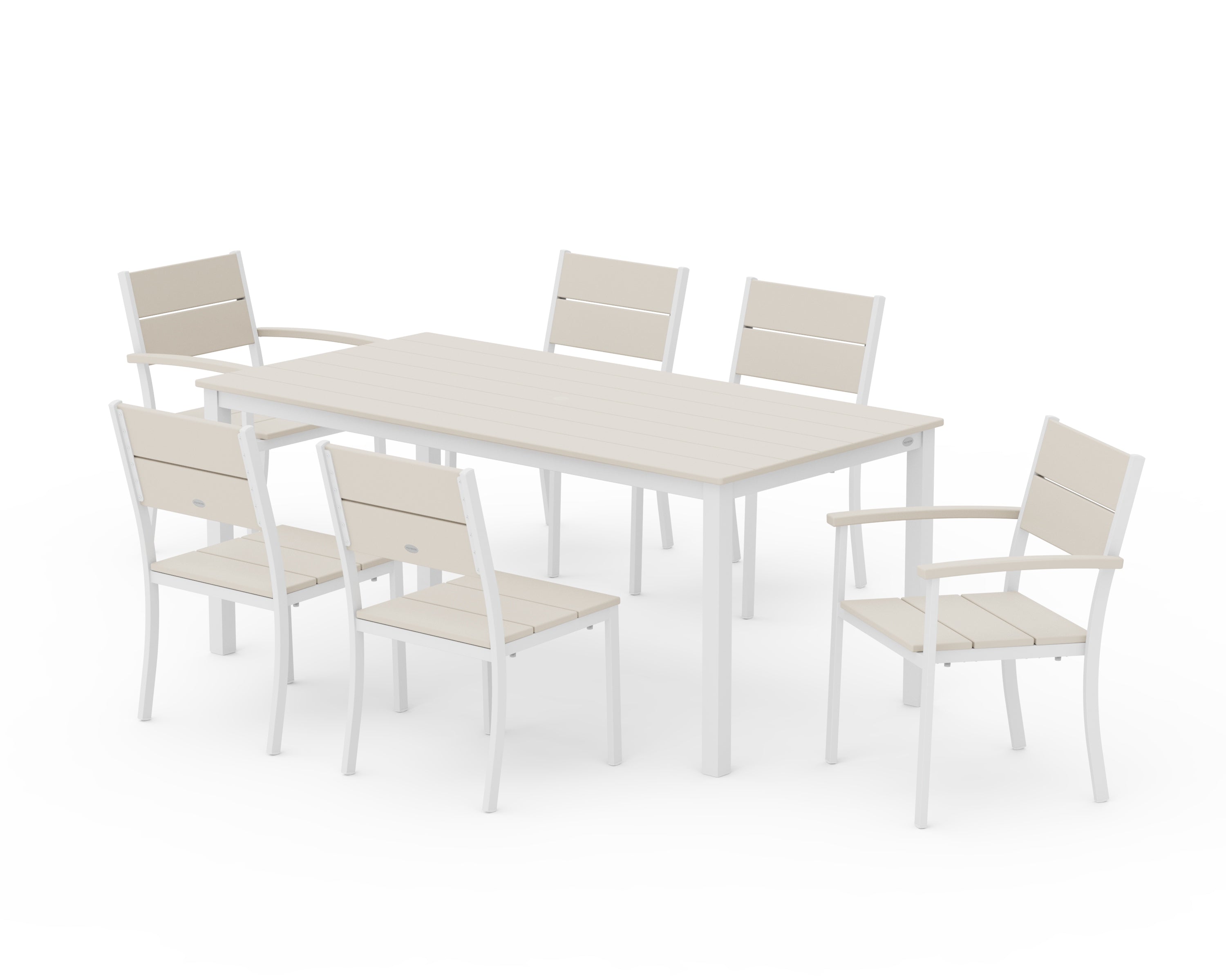 POLYWOOD Main Street 7-Piece Dining Set in White / Sand