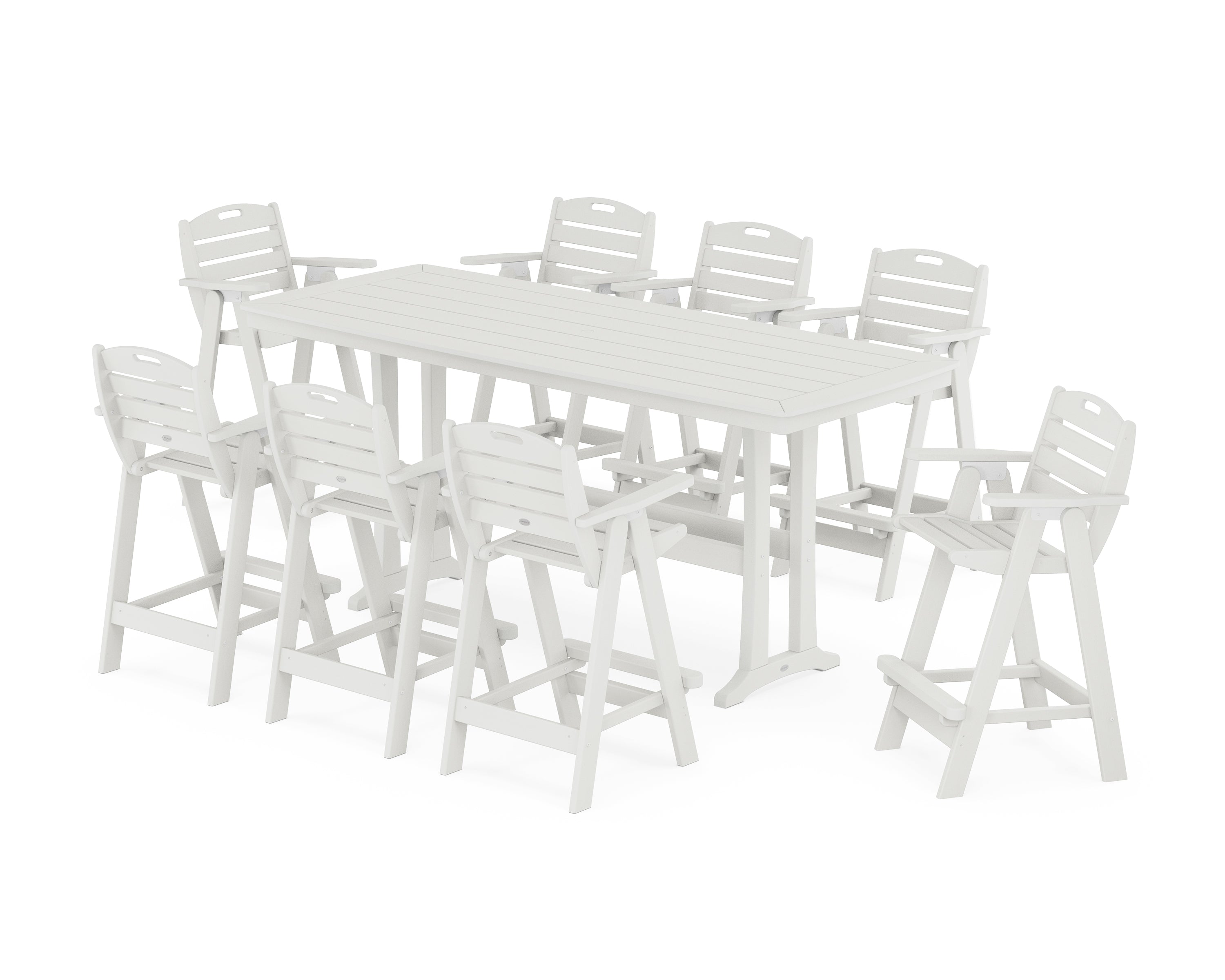 POLYWOOD Nautical 9-Piece Bar Set with Trestle Legs in Vintage White